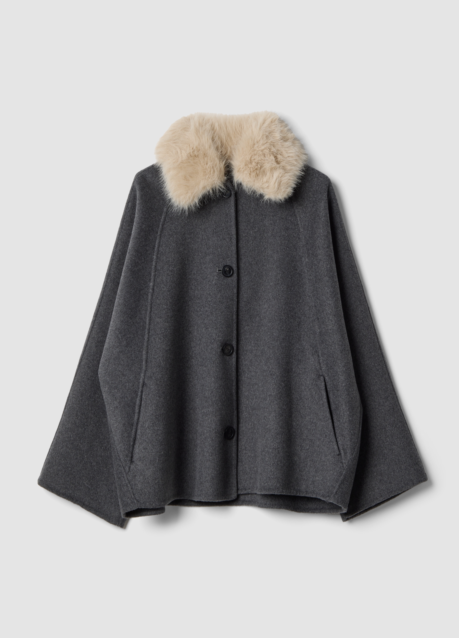 LES COPAINS, Shacket Grigia In Misto Lana E Viscosa Con Colletto In Pelliccia, Donna, Grigio, Taglia: XS/S