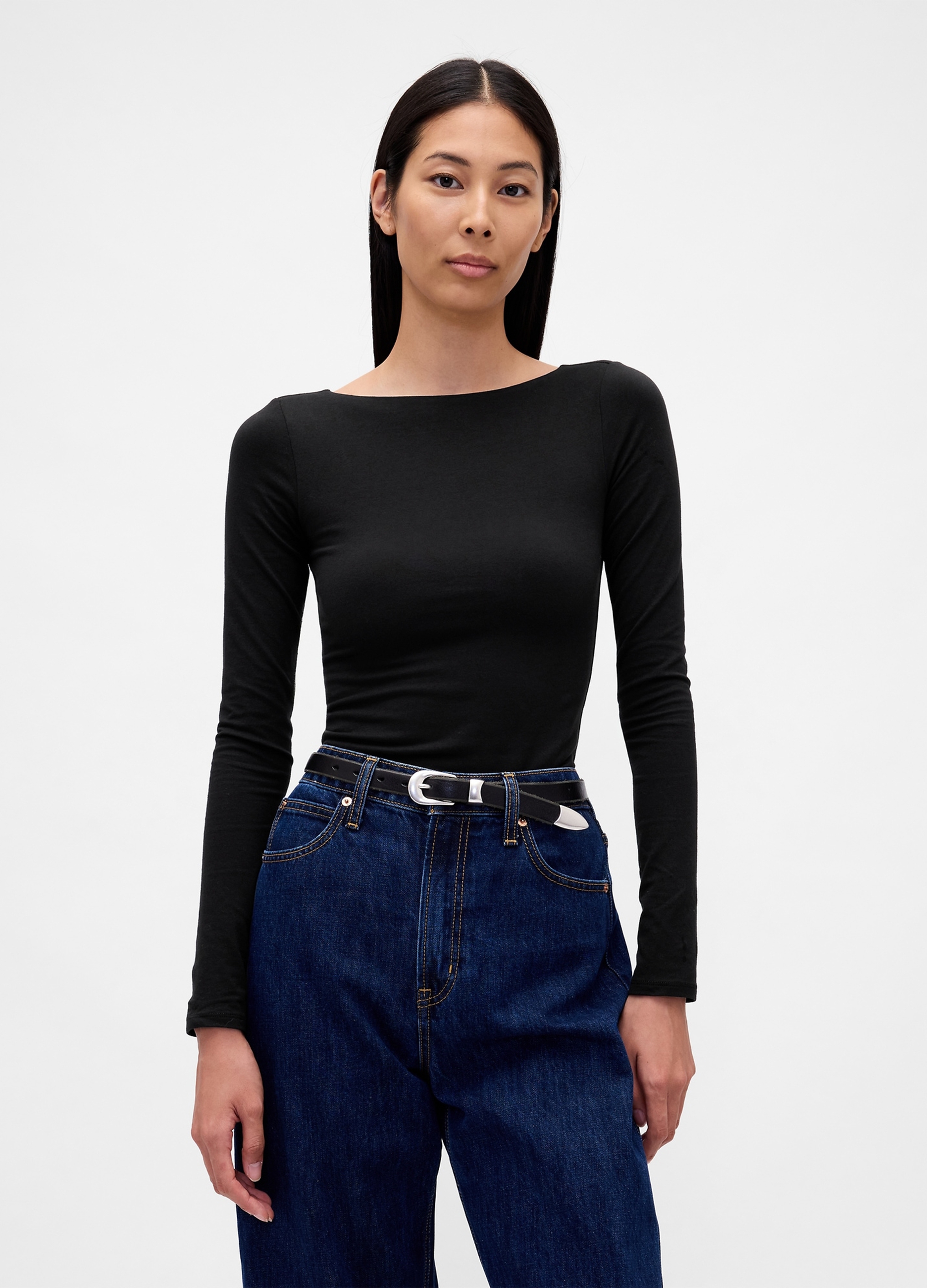 GAP, Maglia A Maniche Lunghe Elasticizzata, Donna, Nero, Taglia: XL