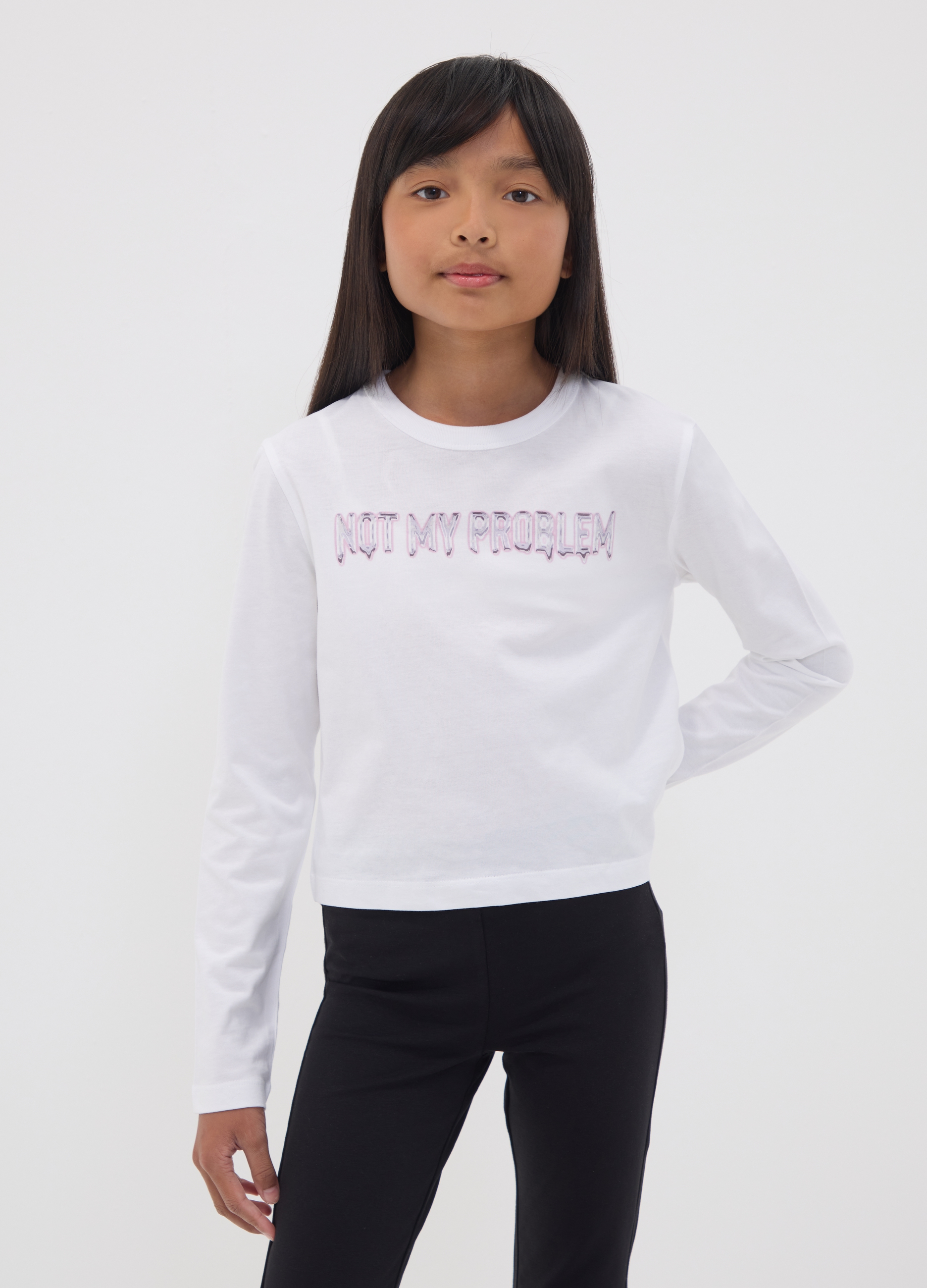 OVS KIDS, T-shirt Crop Bianca In Puro Cotone Organico Con Collo A Costine Per Ragazza, Bambina, Bianco, Taglia: 11-12
