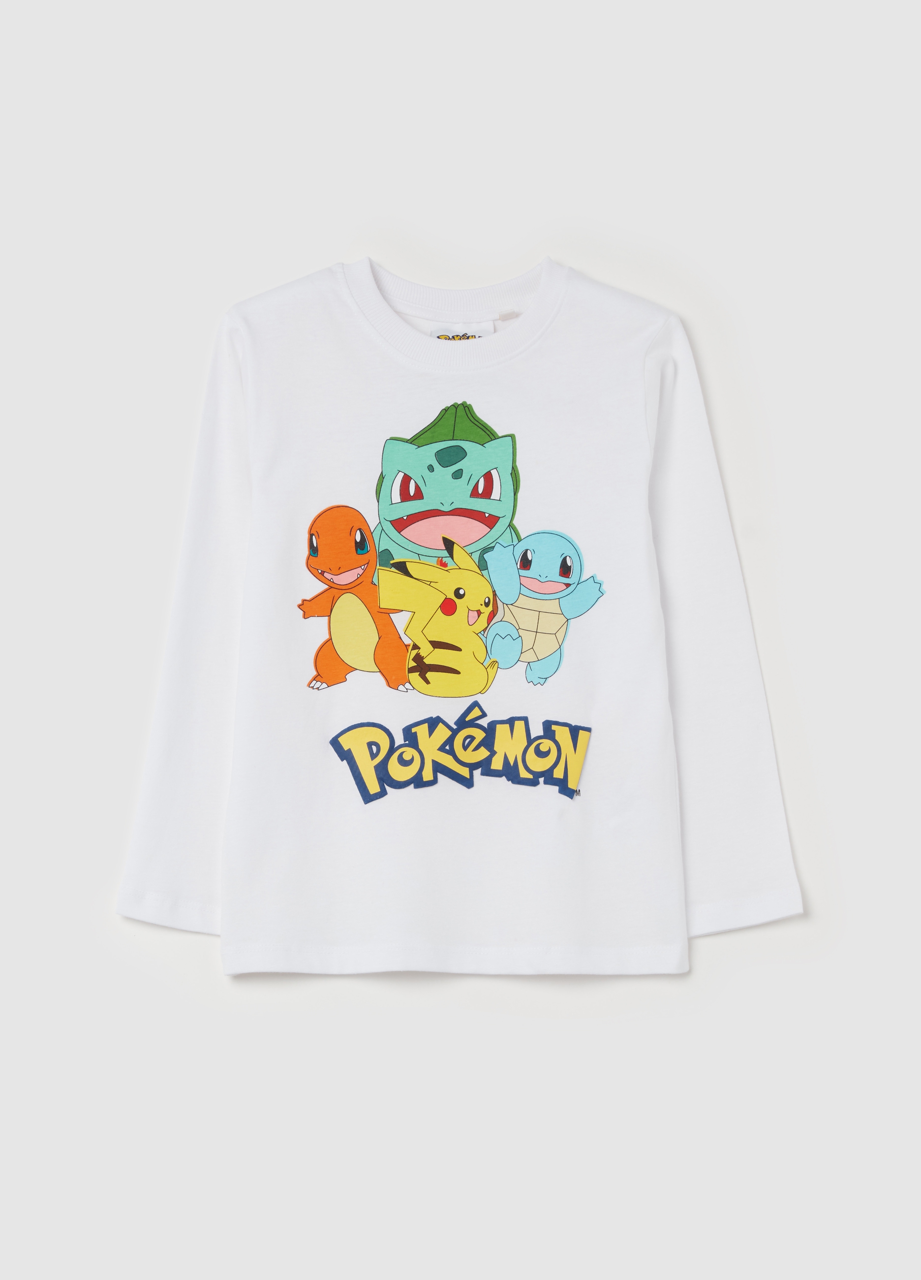 OVS KIDS, T-shirt A Maniche Lunghe Con Stampa Pokemon, Bambino, Bianco, Taglia: 5-6