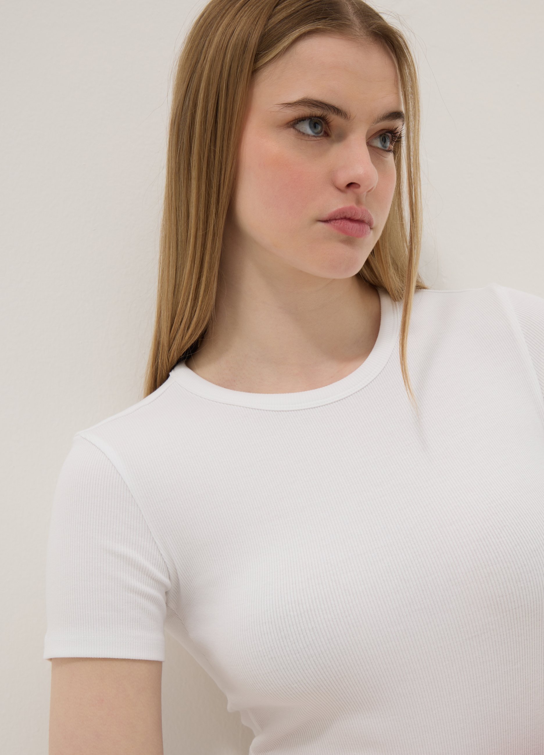 B.ANGEL, Camiseta Blanca De Algodón Elástico Ajuste Entallado, Mujer, Blanco óptico, Talla: 40