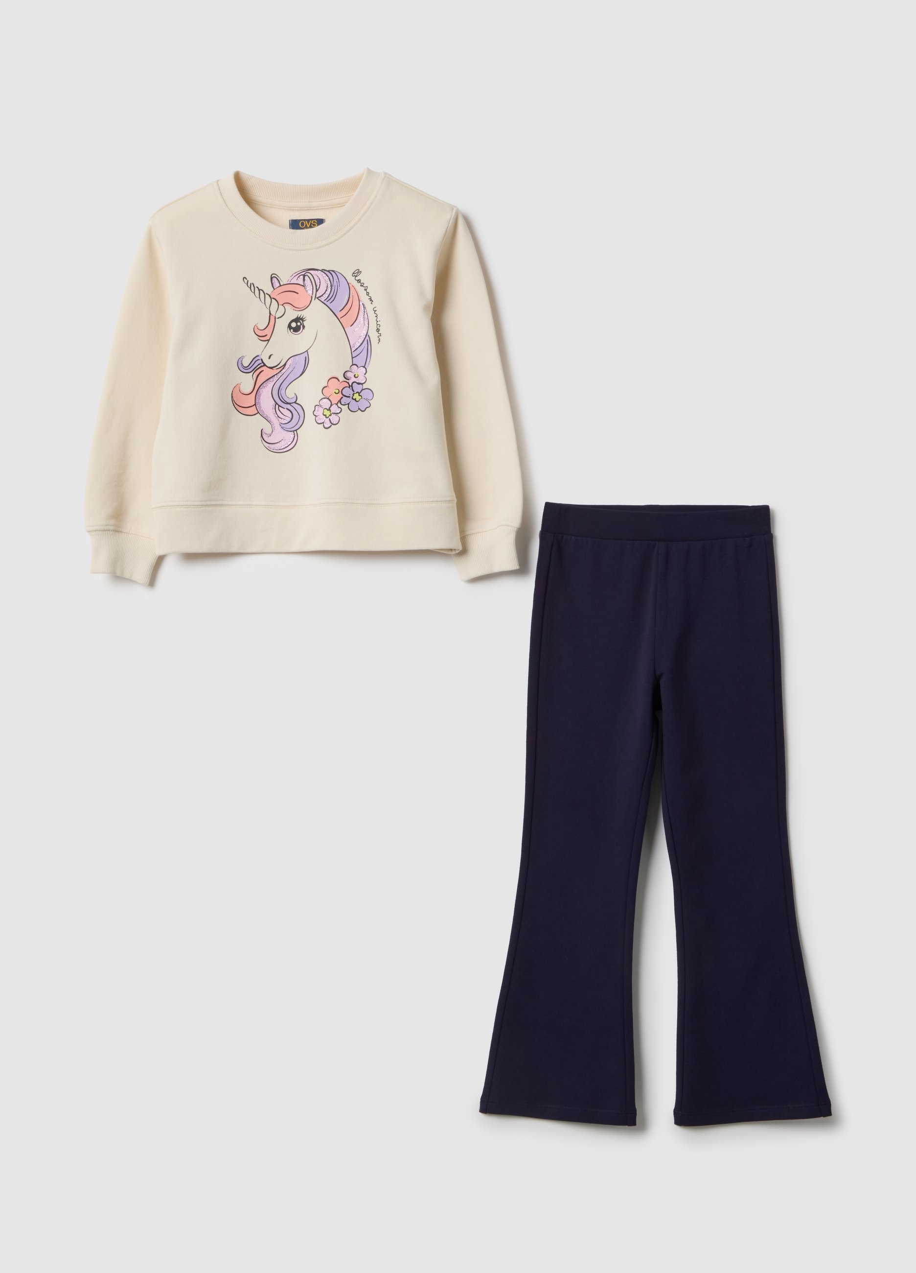 OVS KIDS, Conjunto De Joggers Multicolor De Algodón Puro Para Niña, Ajuste Regular, Niña, Beige Jaspeado, Talla: 4-5