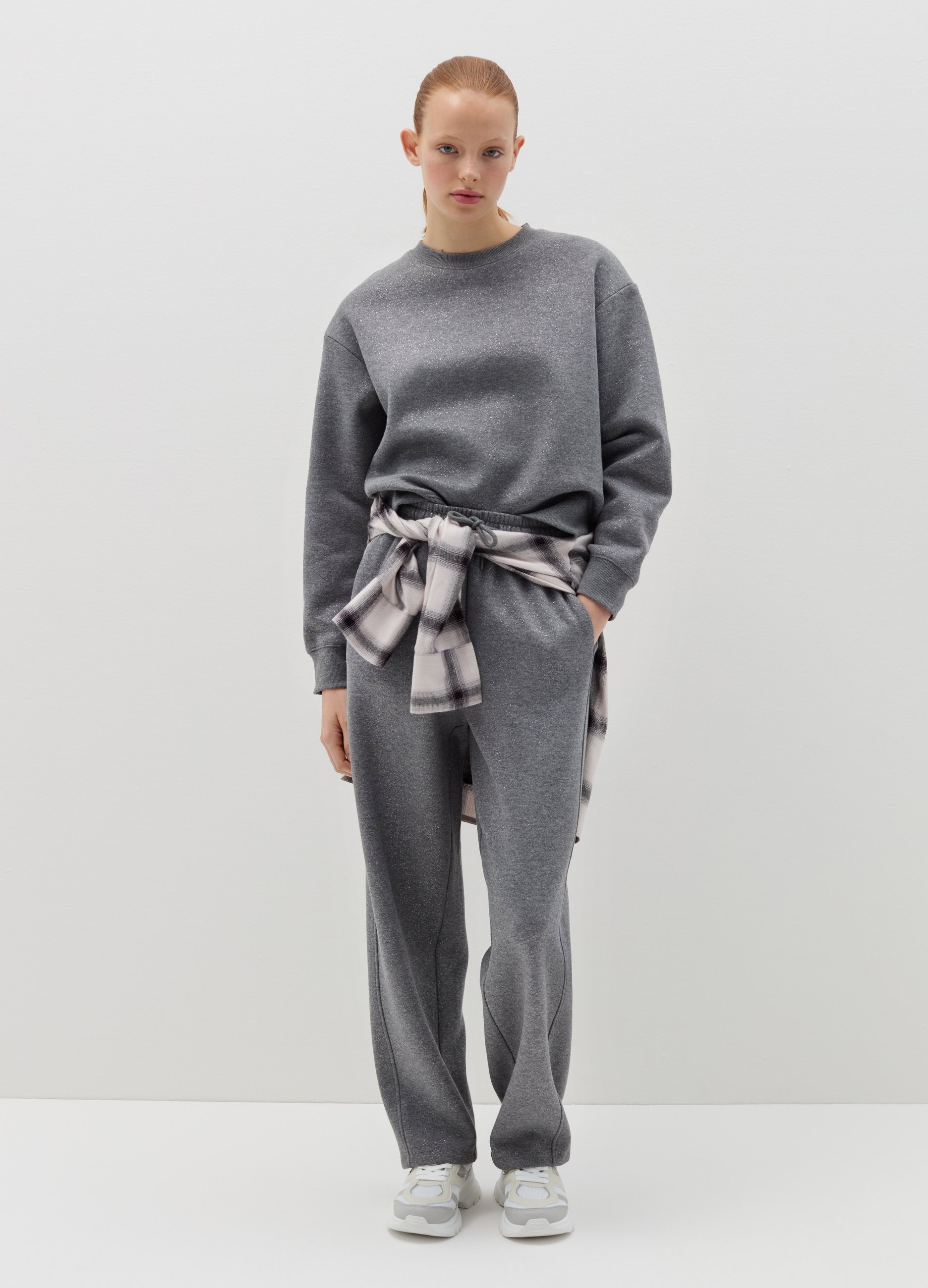 B.ANGEL, Joggers In Lurex Con Coulisse, Donna, Grigio, Taglia: XS