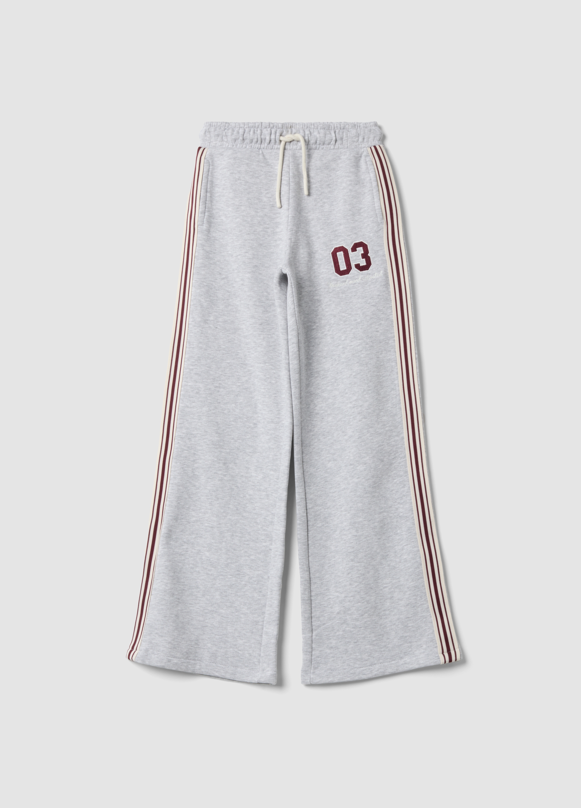 OVS KIDS, Pantaloni Grigi Wide Leg In Misto Cotone Con Bande A Contrasto, Bambina, Grigio, Taglia: 13-14