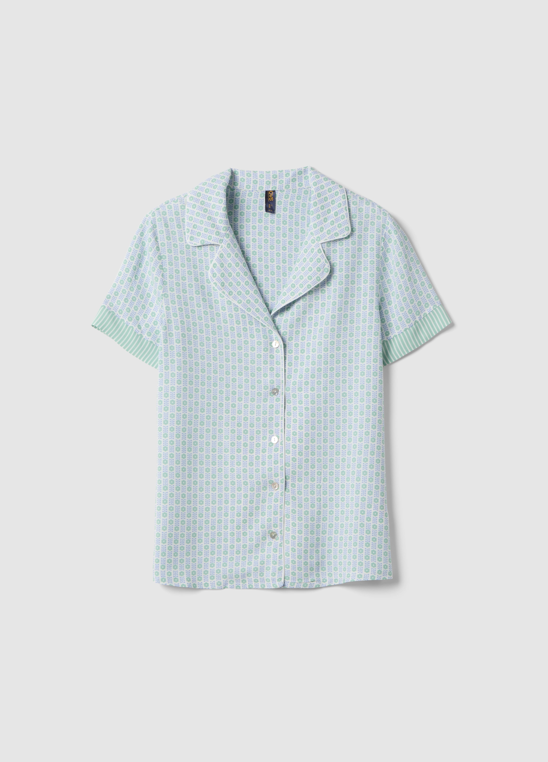 Camisa De Pijama Multicolor De Pura Viscosa, Ajuste Regular Con Diseño, Mujer, Blanco/verde, Talla: M