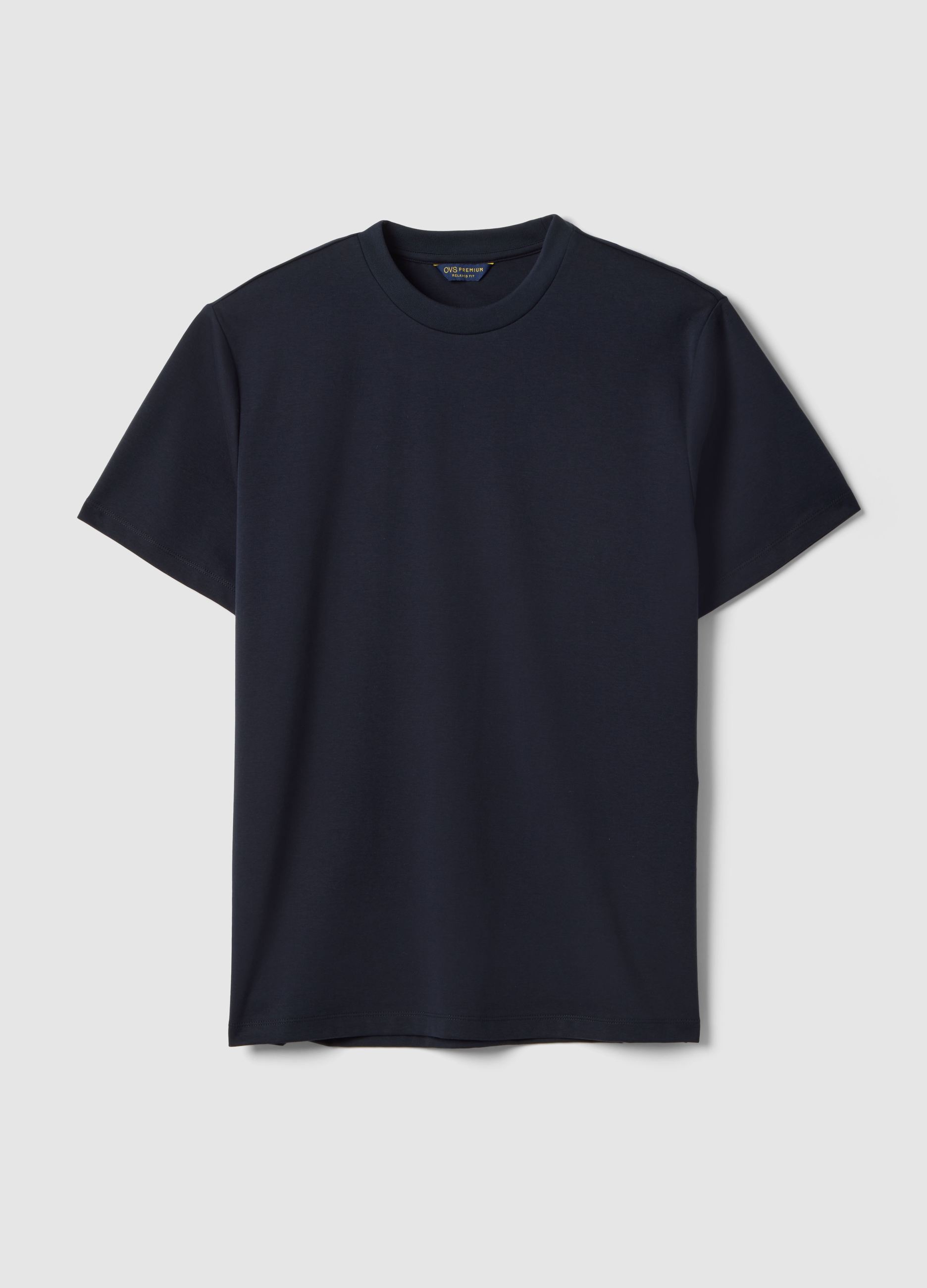 Camiseta Azul De Cuello Redondo En Algodón Puro, Ajuste Regular, Hombre, Azul oscuro, Talla: L