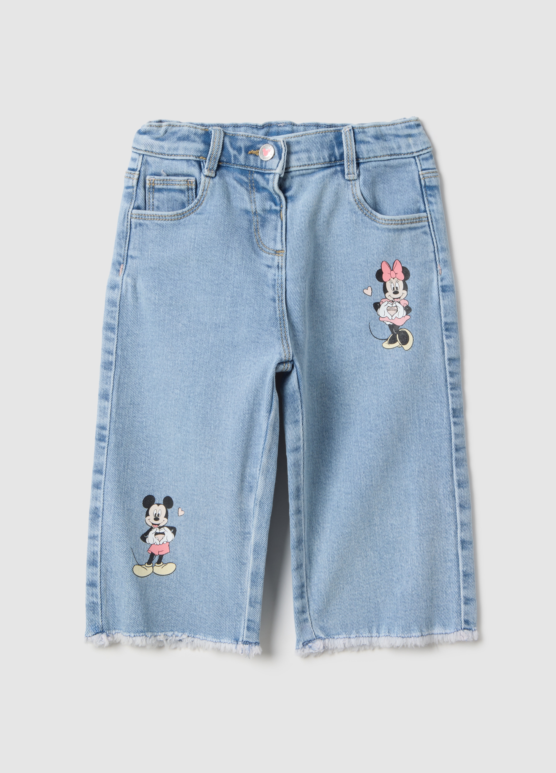 FAGOTTINO, Pantaloni In Cotone Azzurro Wide Leg Con Mickey E Minnie Da Bimba, Bambina, Azzurro, Taglia: 9-12