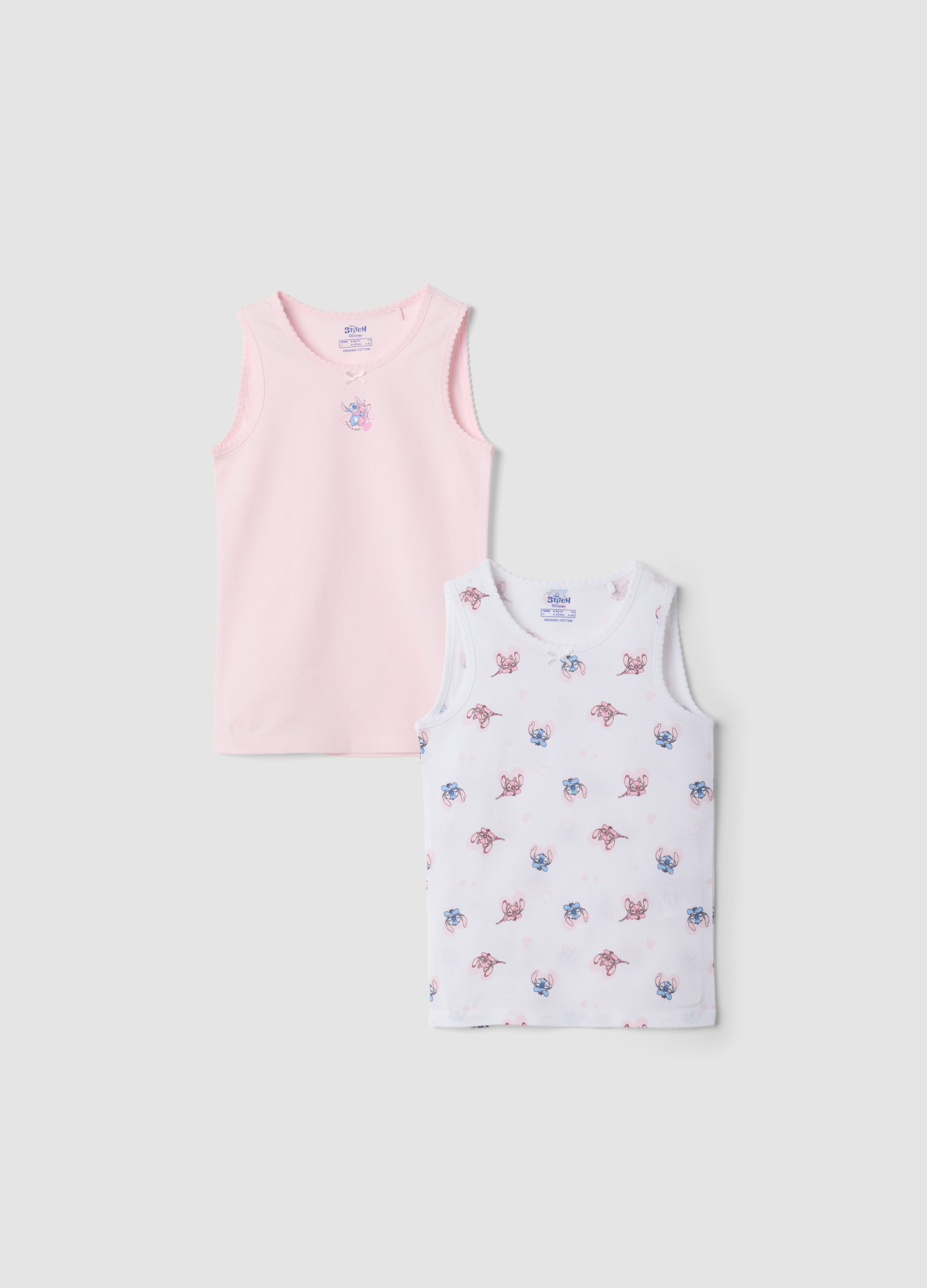 DISNEY, Bipack Canotte Rosa E Bianco In Puro Cotone Organico Con Stampa Lilo & Stitch, Bambina, Multicolor, Taglia: 3-4