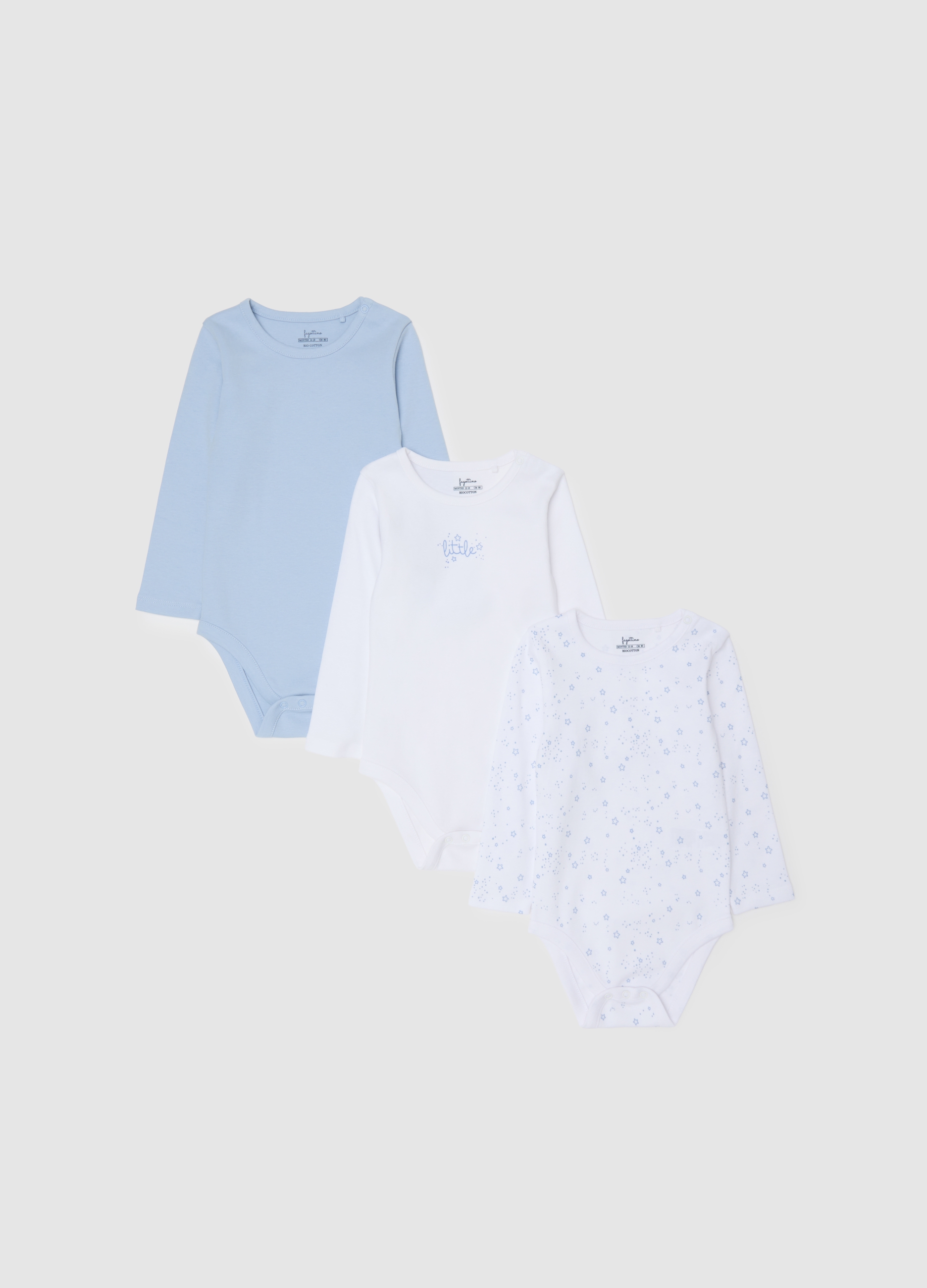 FAGOTTINO, Tripack Di Body Con Stampa In Puro Cotone A Maniche Lunghe Da Neonato, Bambino, Bianco, Taglia: 9-12