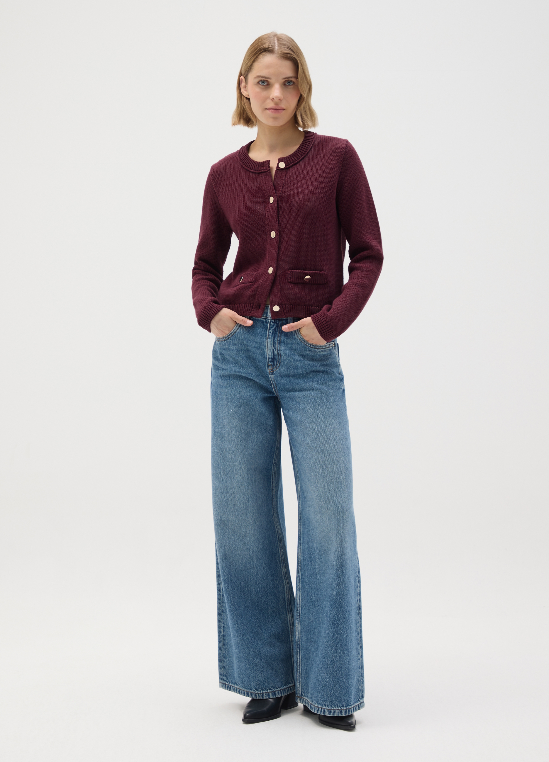 Cardigan In Puro Cotone Viola Regular Fit, Mujer, Púrpura Vino, Talla: 36