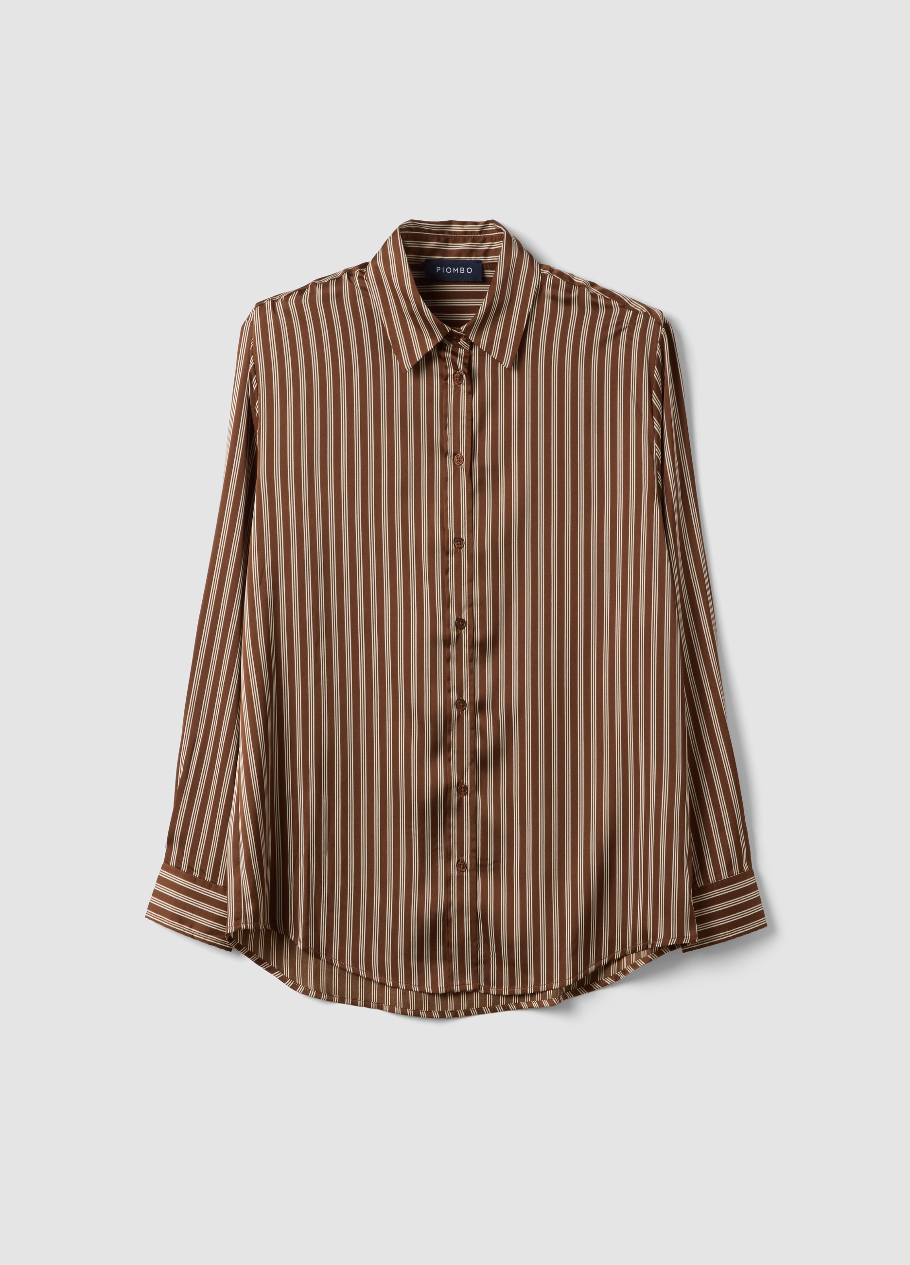Piombo Contemporary, Camicia Marrone A Righe In Tessuto Elasticizzato Regular Fit, Donna, Marrone, Taglia: M