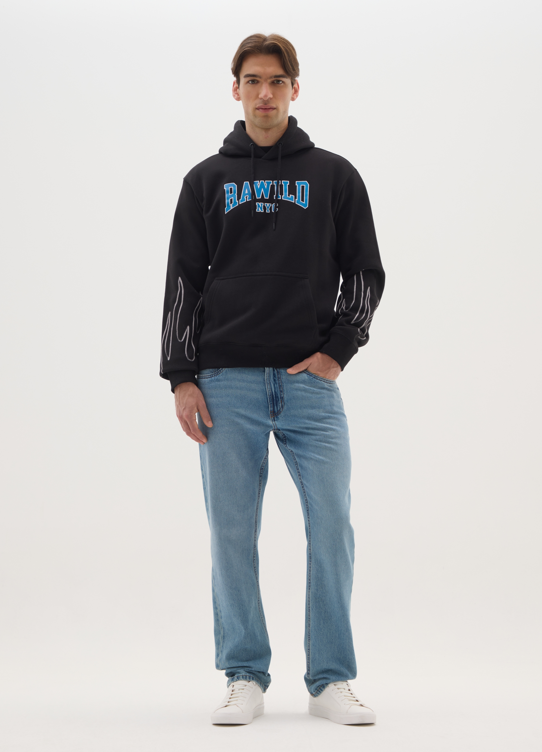 E-TEES, Felpa In Misto Cotone Nero Regular Fit Con Cappuccio, Uomo, Nero, Taglia: M