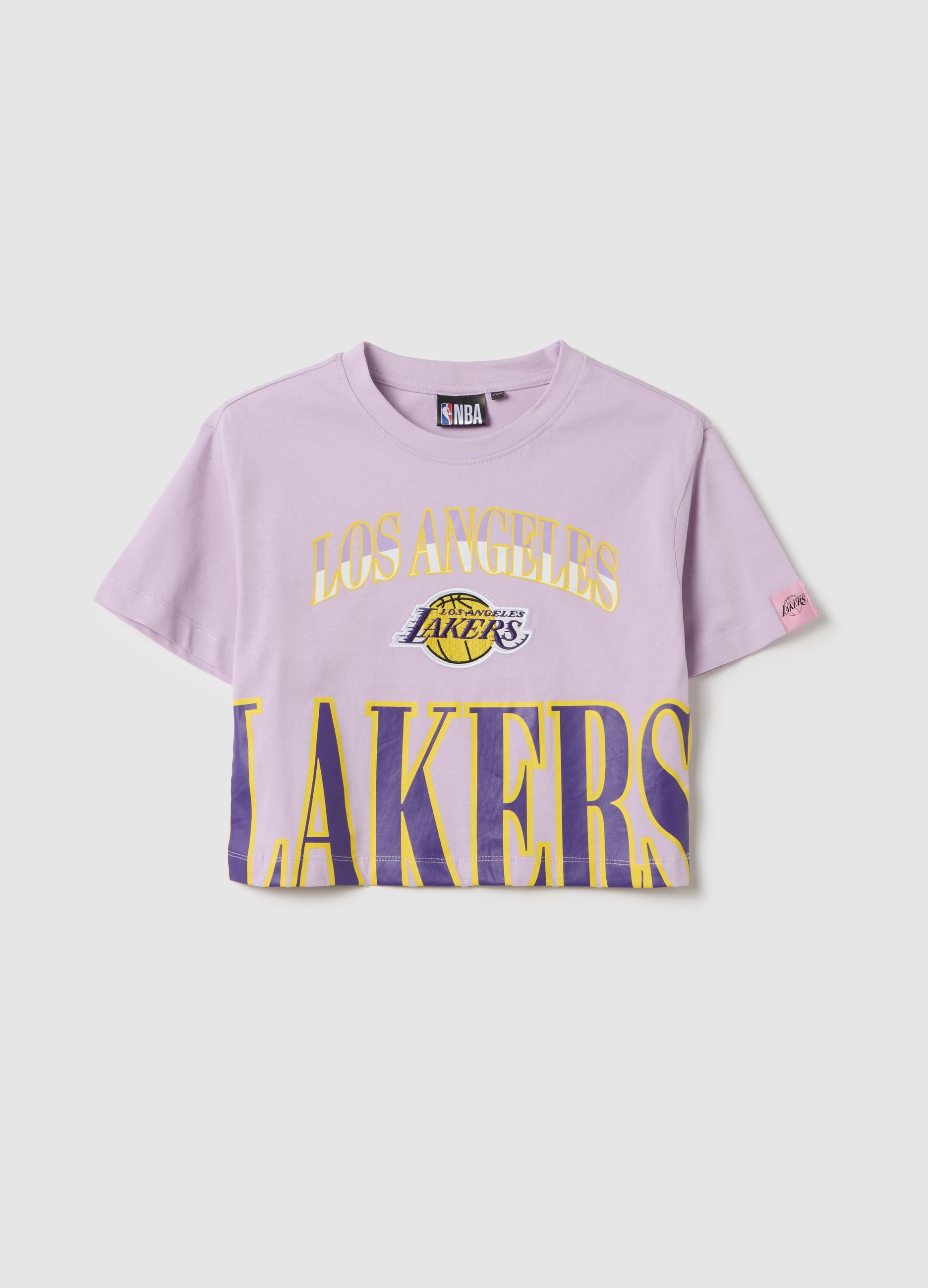 NBA, T-shirt Viola Crop In Cotone Nba Los Angeles Lakers, Bambina, Viola, Taglia: 10-11