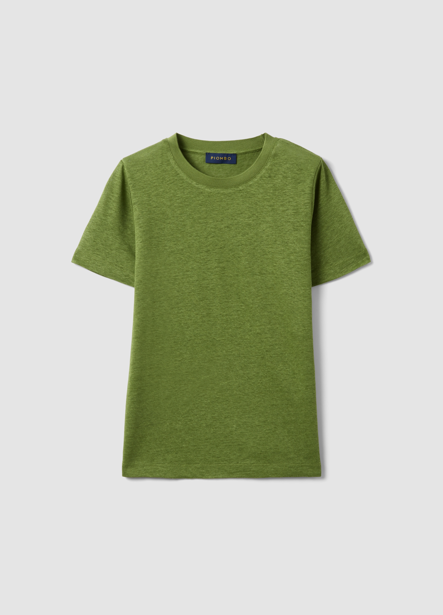 PIOMBO, Camiseta Verde De Lino Puro De Manga Corta, Corte Regular, Mujer, Verde, Talla: XXL
