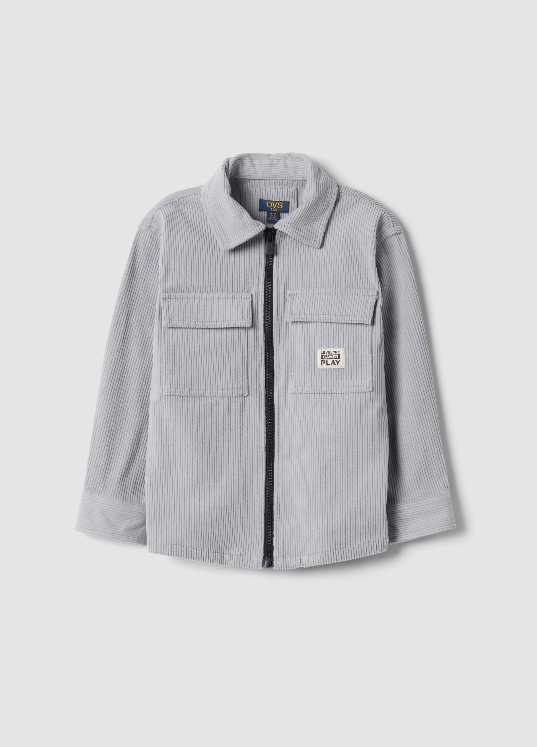 OVS KIDS, Camicia Grigia A Coste Con Zip E Colletto Classico Over Fit, Bambino, Grigio, Taglia: 5-6