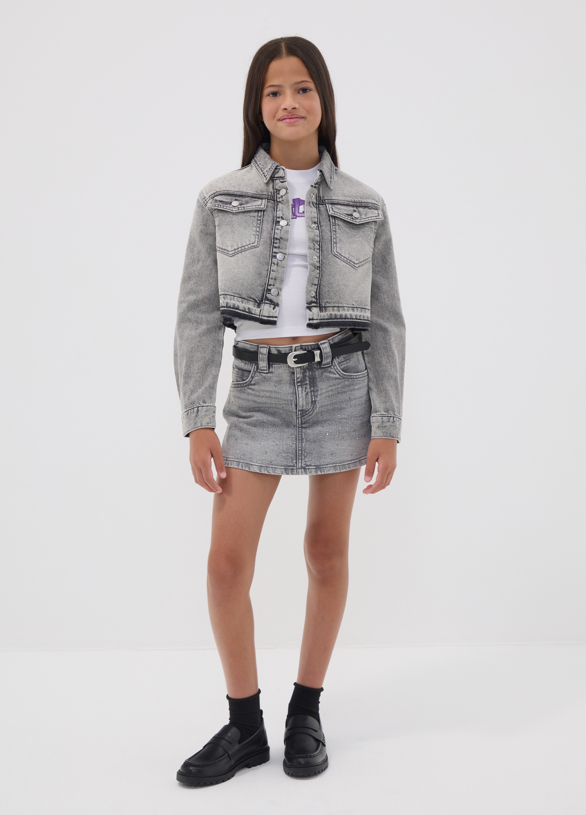 REPUBLIC OF DENIM, Gonna Pantalone Grigia In Cotone Elasticizzato Regular Fit Per Ragazza, Bambina, Grigio, Taglia: 12-13