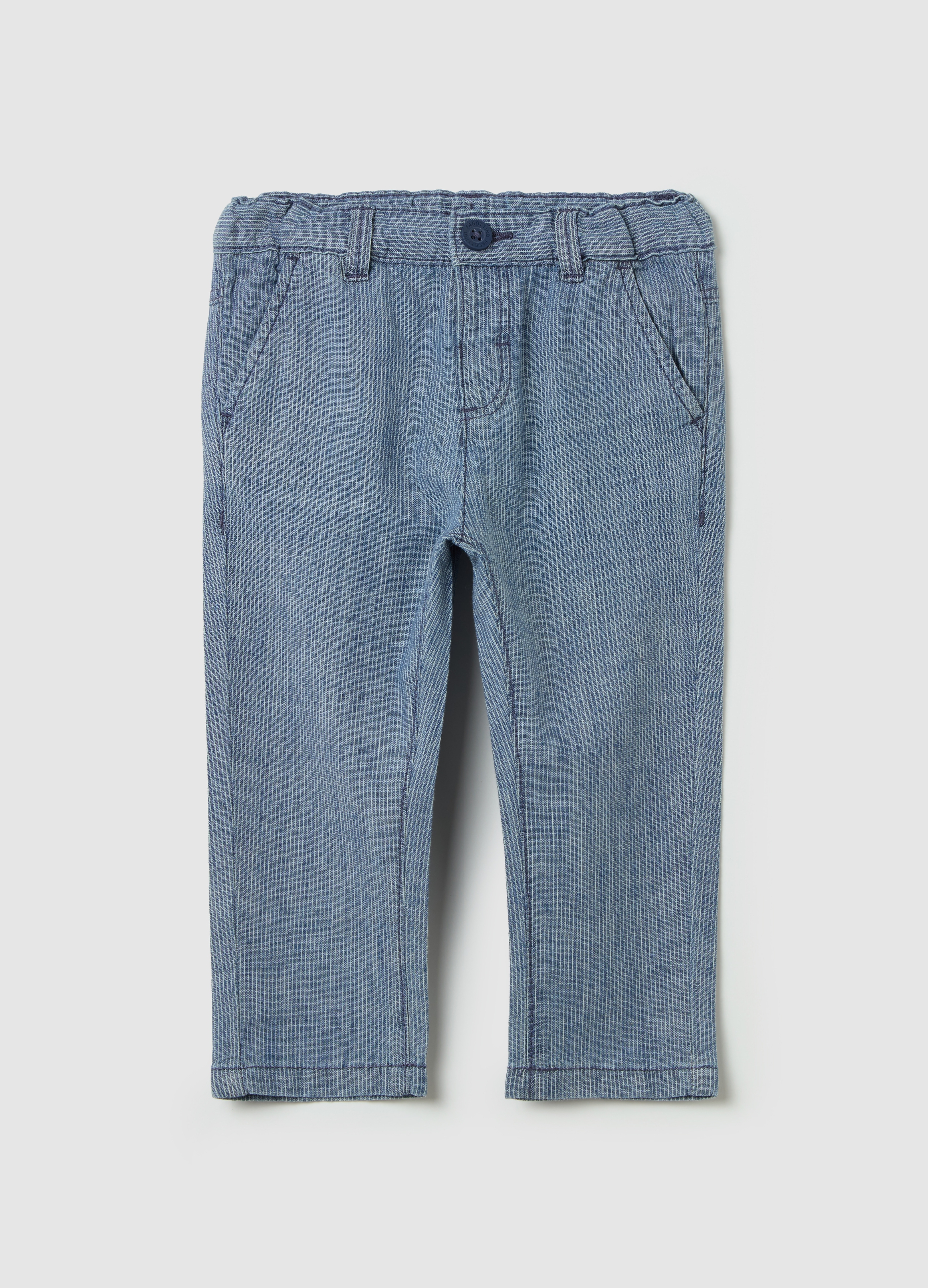 FAGOTTINO, Pantalón De Algodón De Rayas Finas, Niño, Azul vaquero, Talla: 24-30