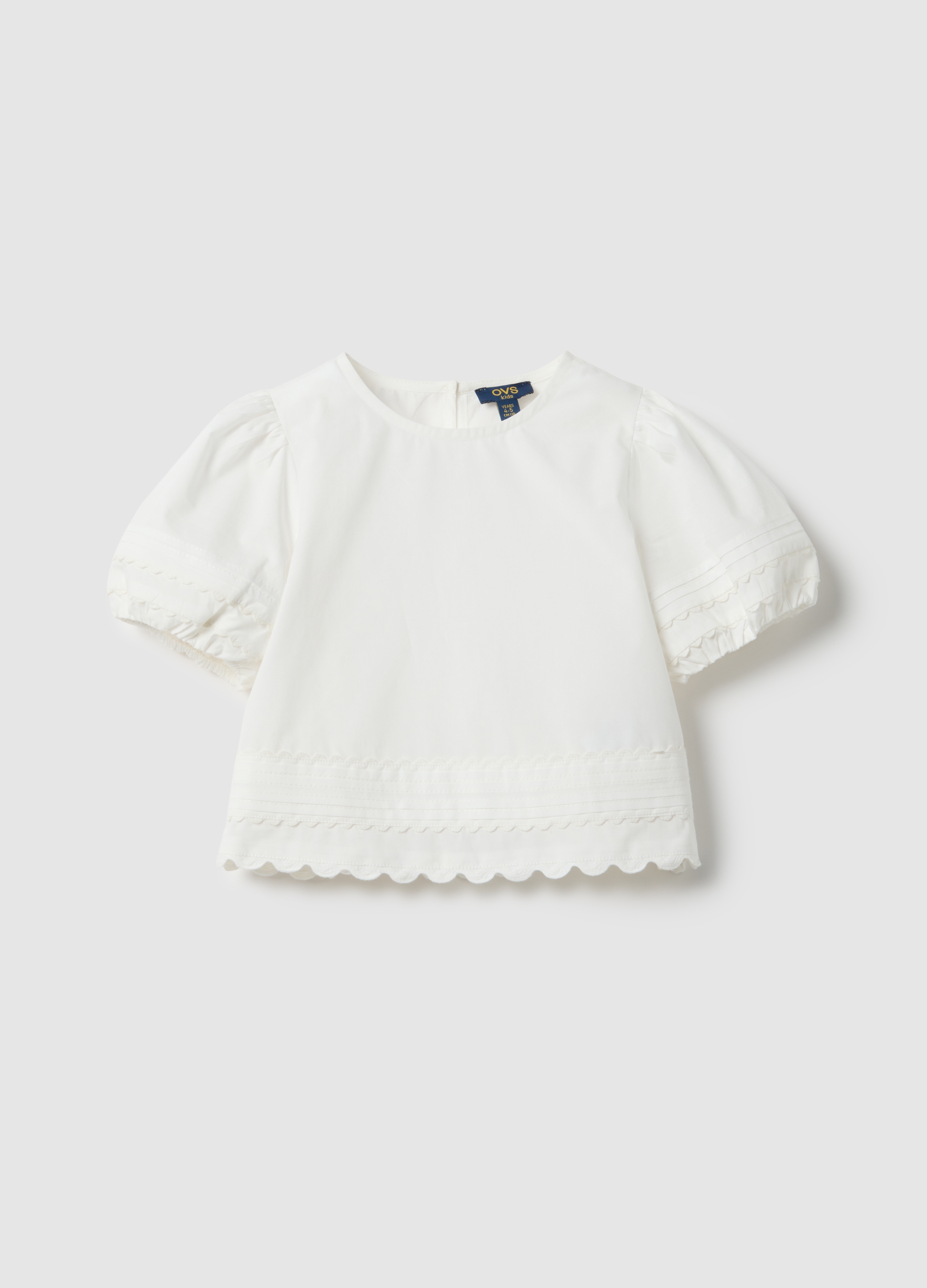 OVS KIDS, Blusa Blanca De Algodón Puro Para Niña Ajuste Regular Con Decoraciones, Niña, Blanco óptico, Talla: 7-8