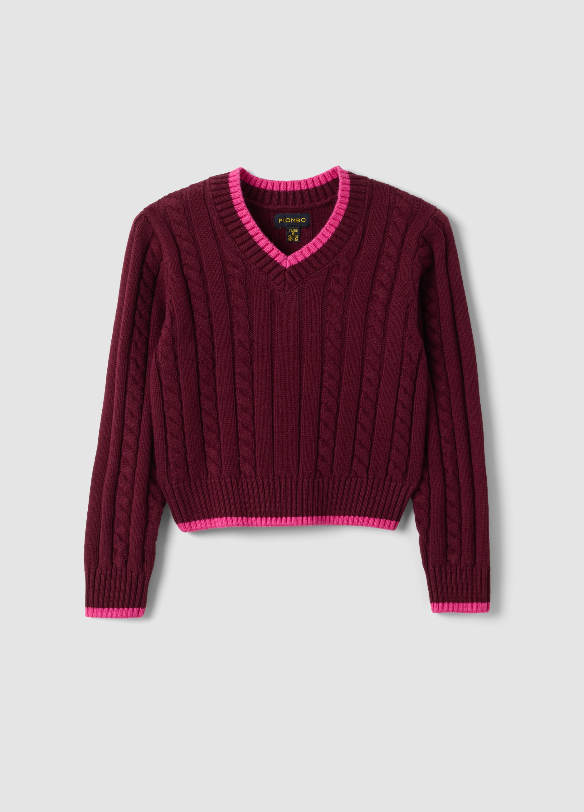 PIOMBO KIDS, Maglia Rossa In Puro Cotone A Trecce Con Scollo A V Per Bambina, Rosso, Taglia: 8