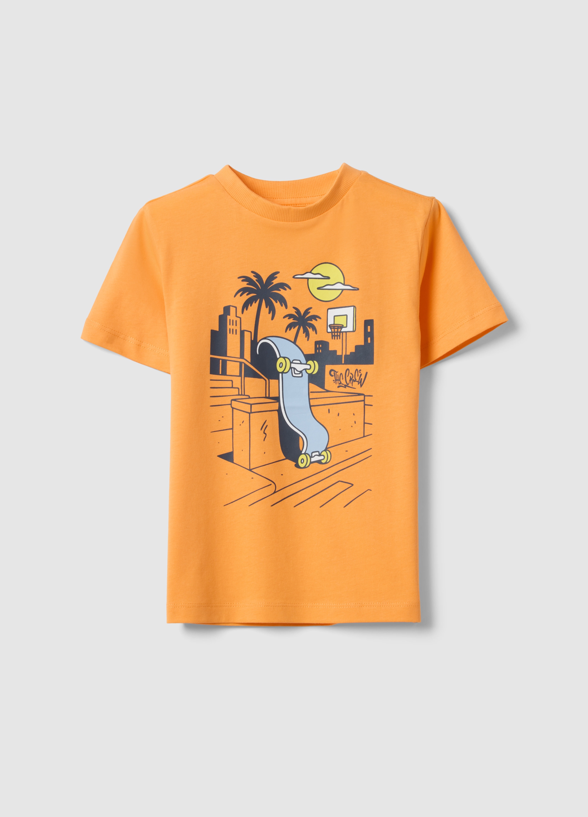 OVS KIDS, Camiseta Infantil Oversize En Algodón Puro Naranja Con Estampado, Niño, Naranja claro, Talla: 9-10
