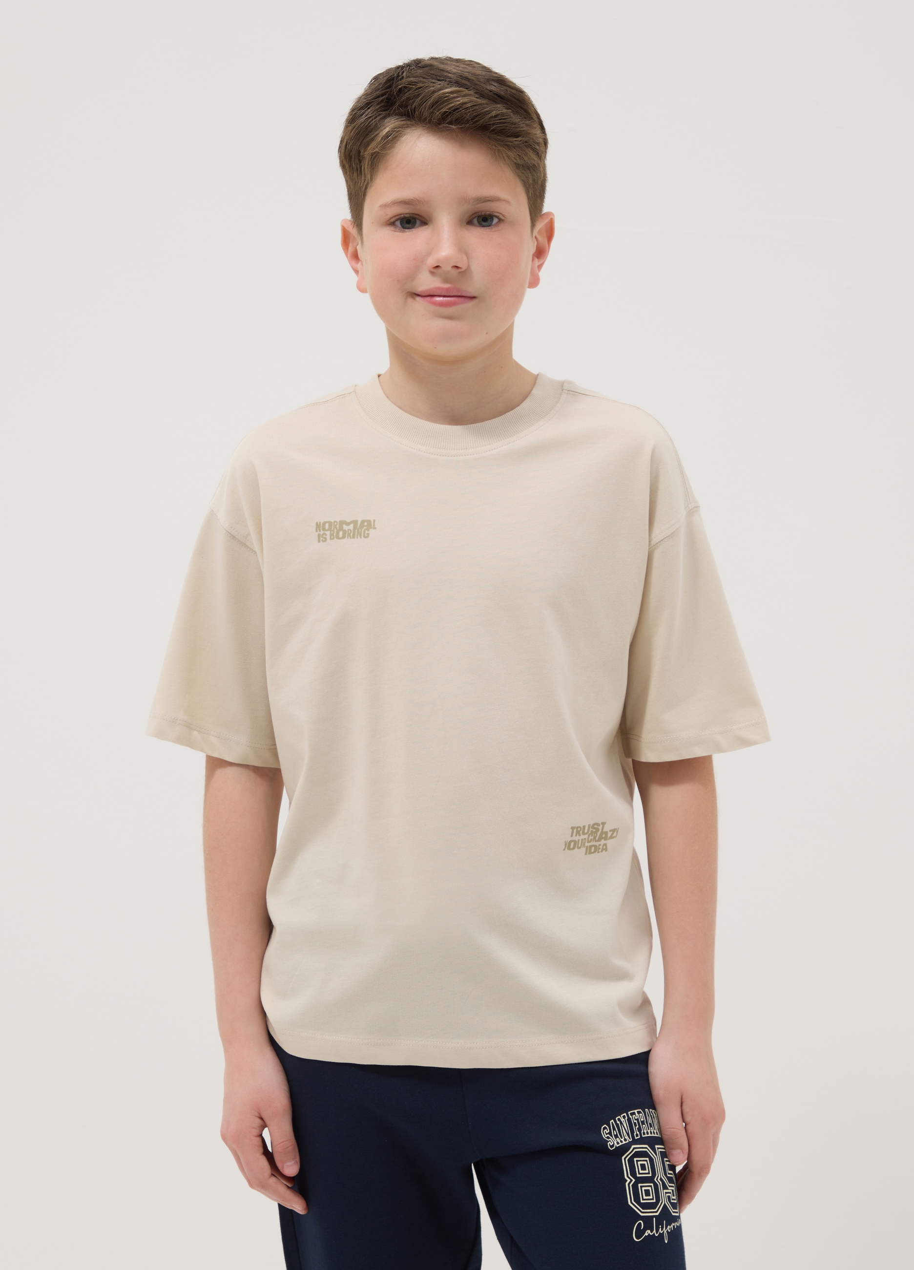 OVS KIDS, Camiseta Oversize Beige De Algodón Puro Para Chico, Niño, Beige Claro, Talla: 14-15