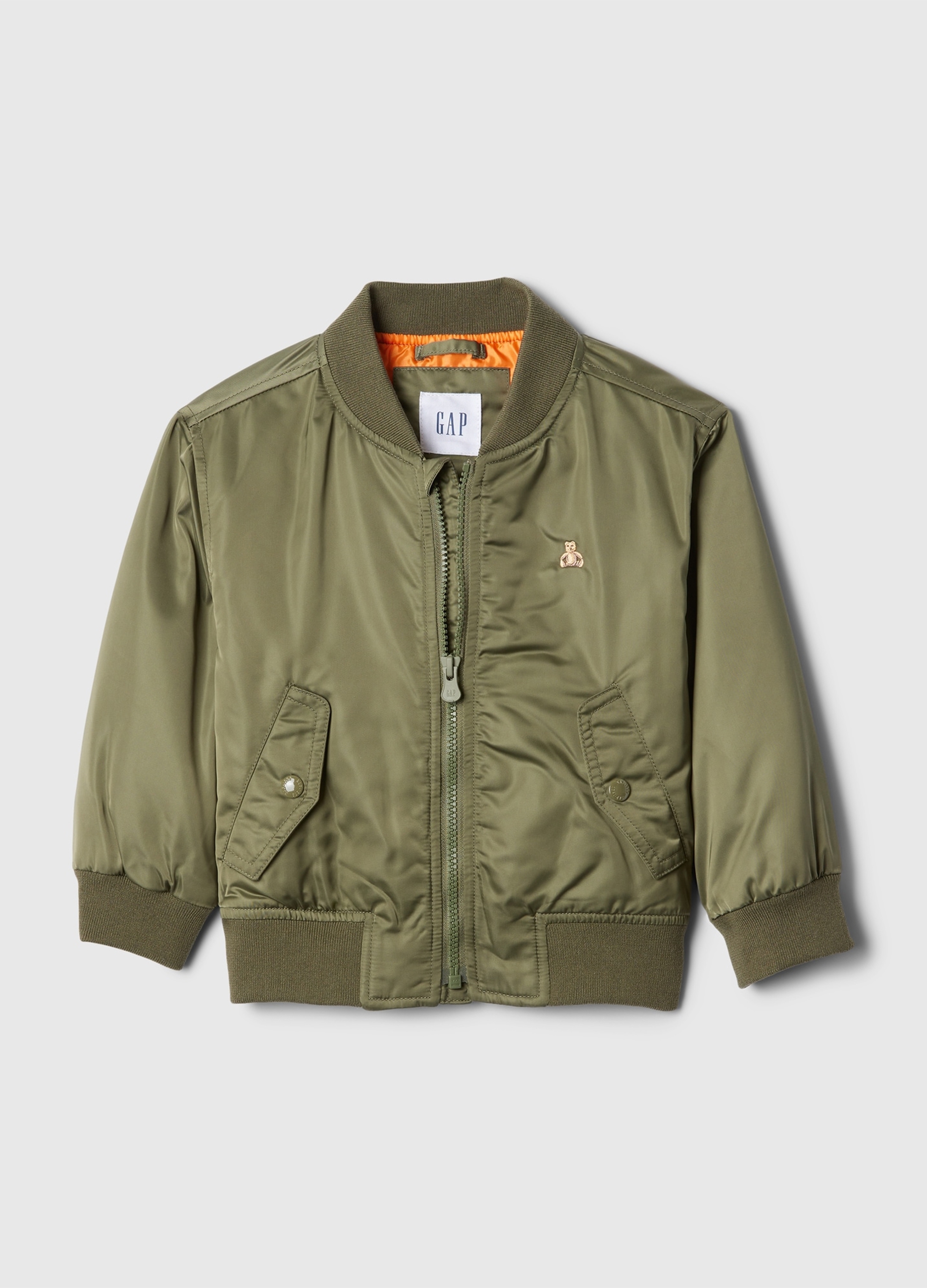 GAP KIDS, Bomber Imbottito Con Ricamo Orsetto, Unisex, Verde, Taglia: 5Y/107-114