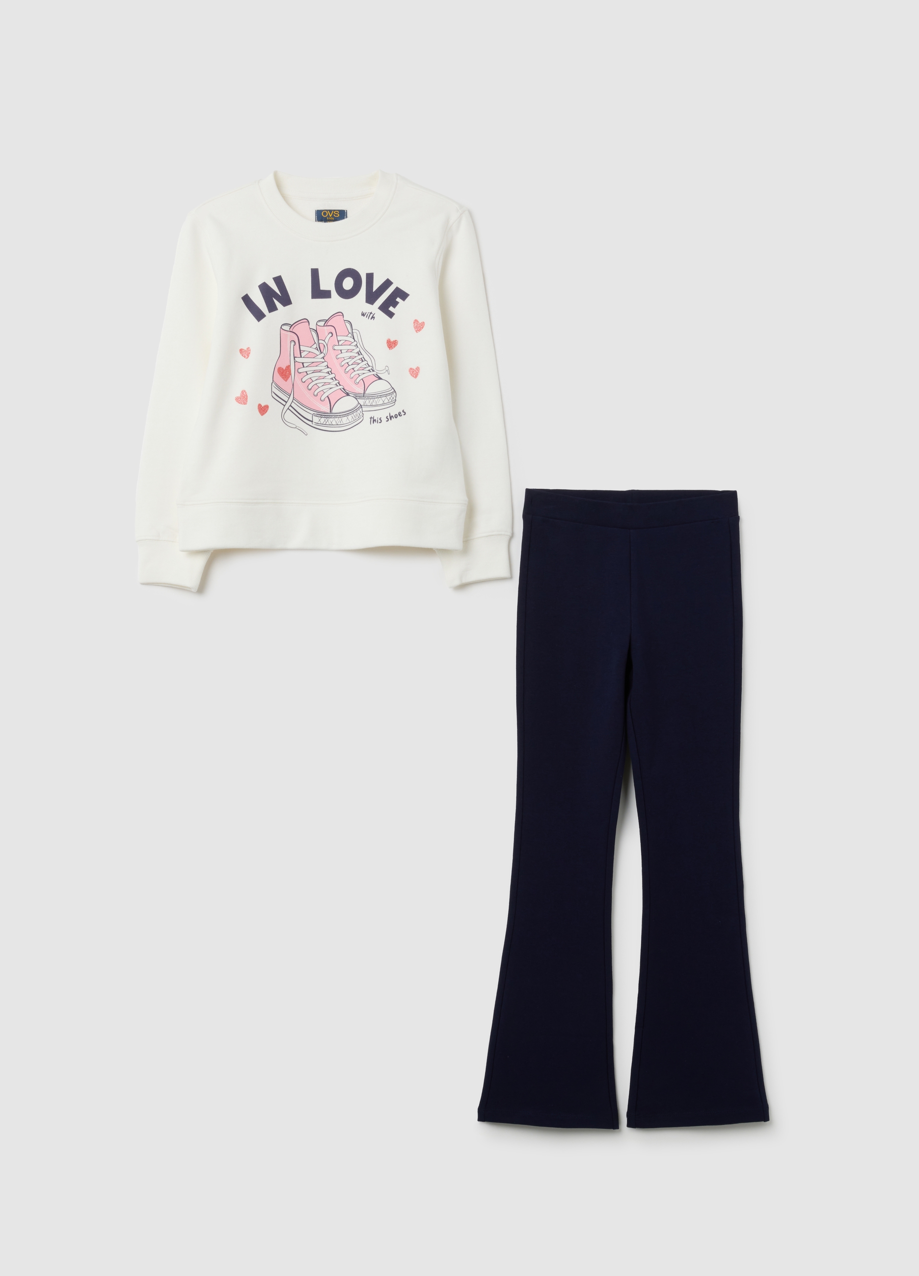 Completo Da Bambina In Cotone Elasticizzato Bianco E Blu Regular Fit, Niña, Blanco óptico, Talla: 7-8