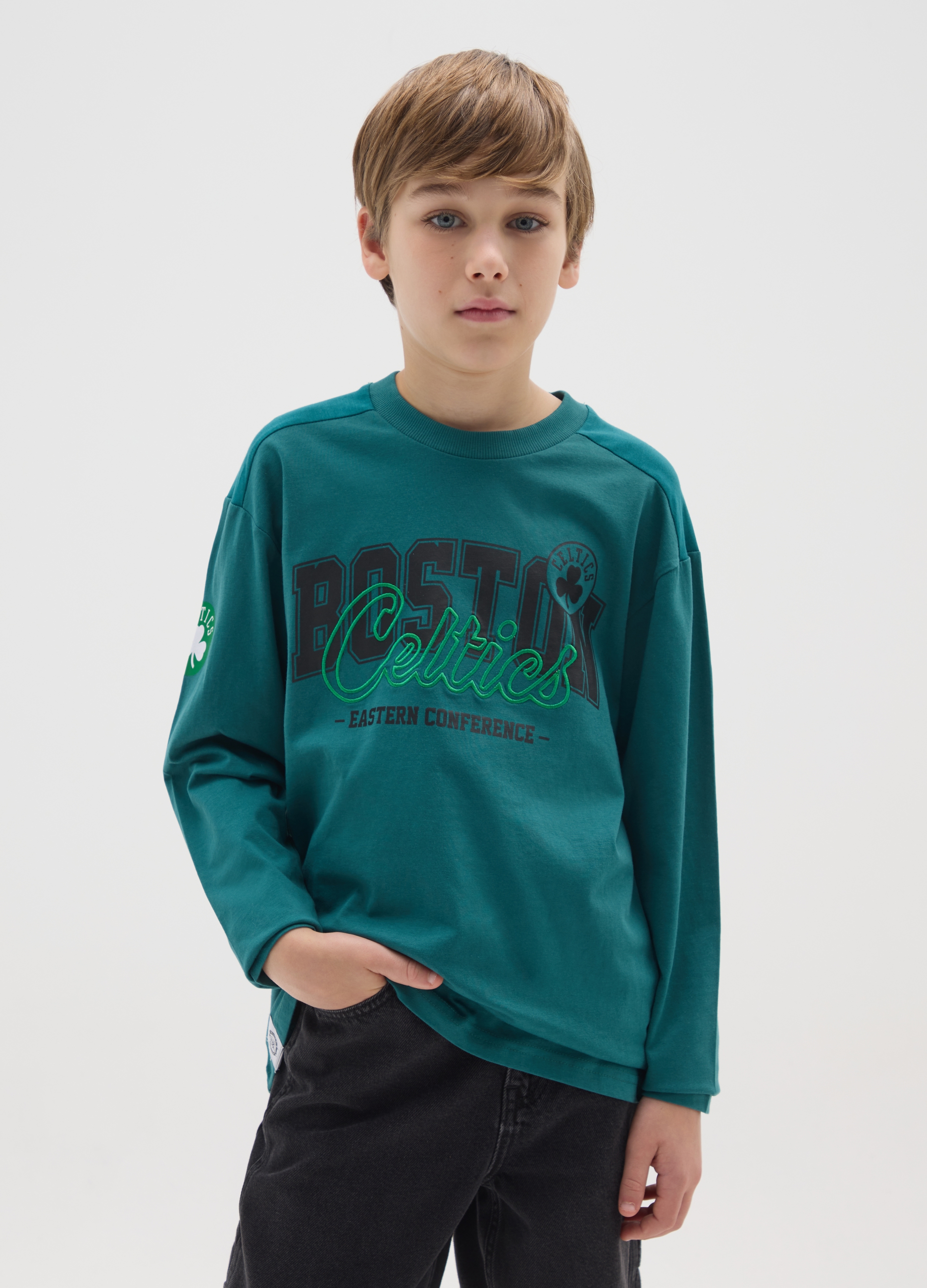NBA, Maglia Da Ragazzo In Puro Cotone Verde Regular Fit Con Scollo Rotondo, Bambino, Verde, Taglia: 12-13