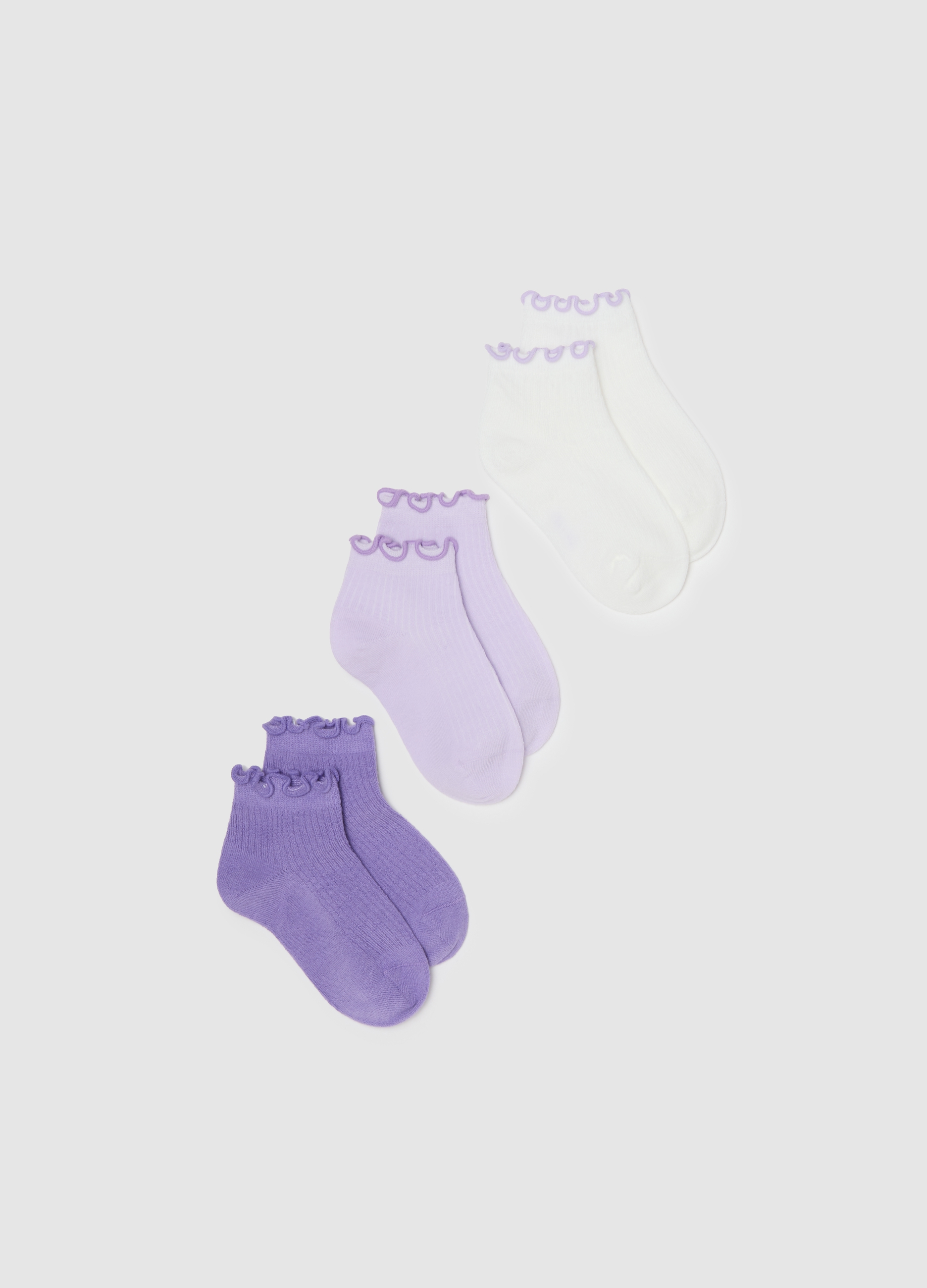 OVS KIDS, Tripack Calcetines Cortos En Mezcla De Algodón Multicolor Para Niñas, Ajuste Regular, Niña, Blanco/morado, Talla: 34/36