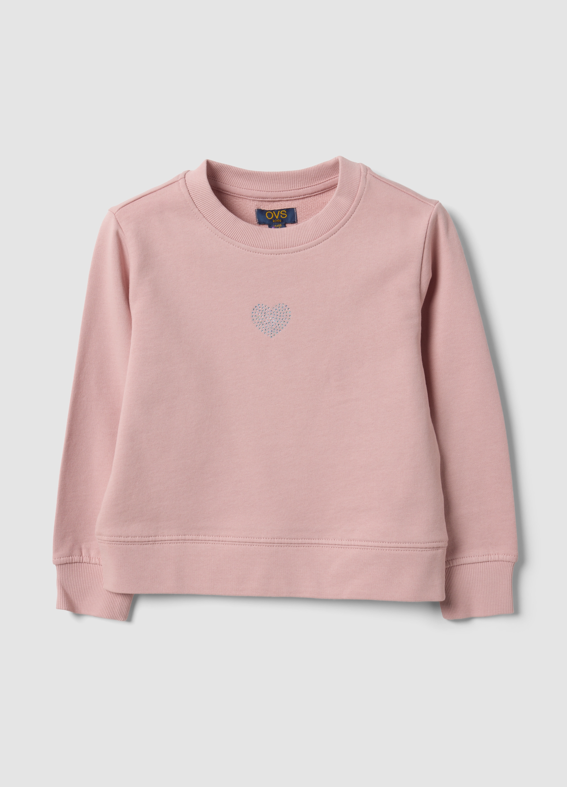 OVS KIDS, Felpa Rosa In Puro Cotone Con Girocollo E Cuore Per Bambina, Rosa, Taglia: 4-5