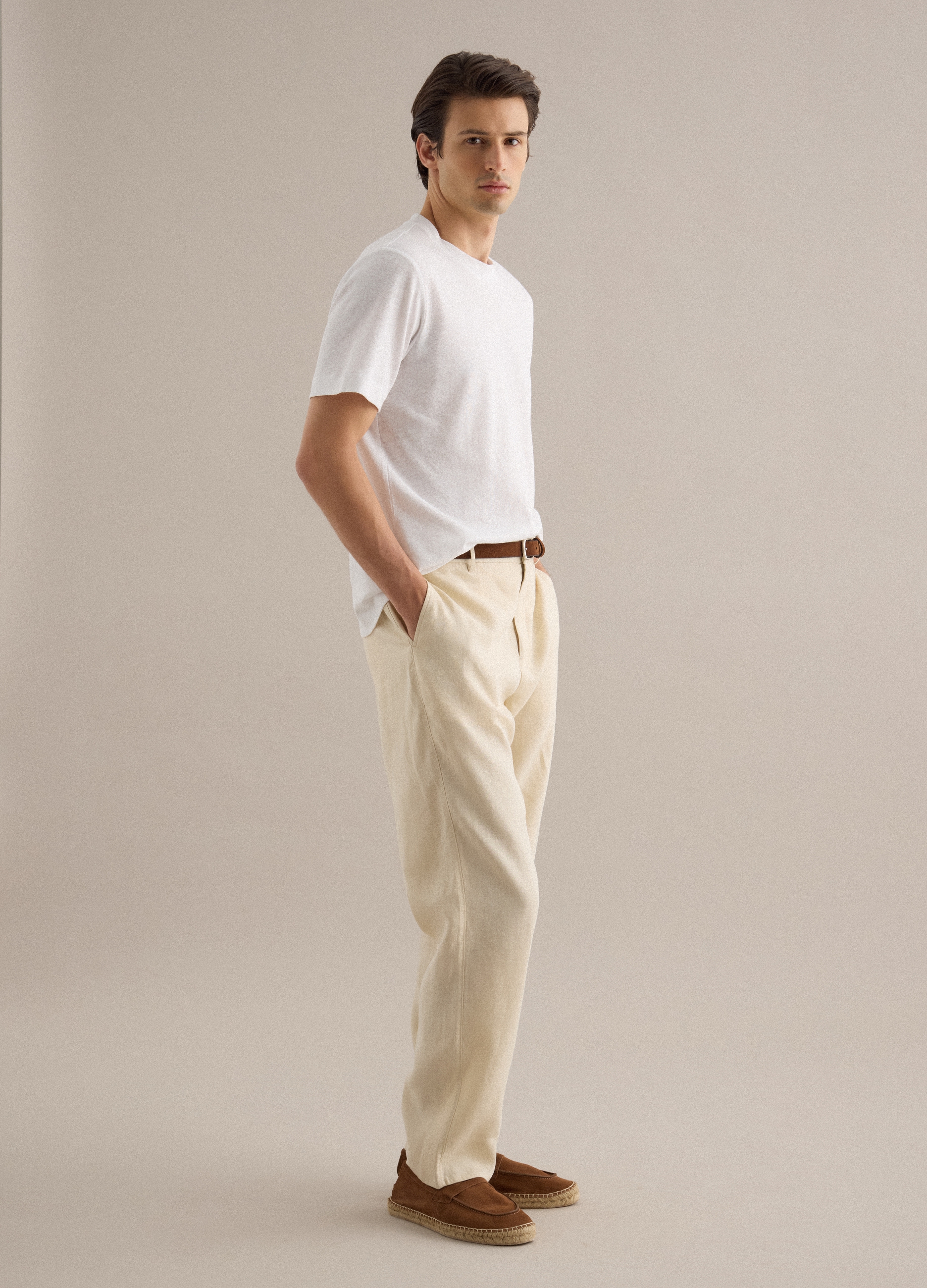 Piombo Contemporary, Camiseta Blanca Ajustada Regular De Mezcla De Lino Y Algodón, Hombre, Blanco óptico, Talla: S
