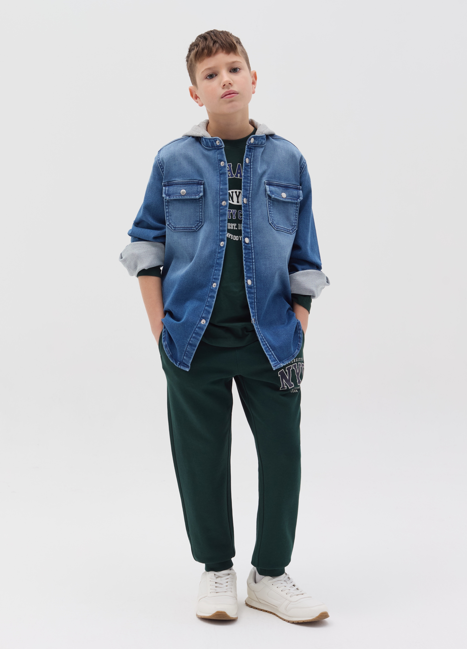 OVS KIDS, Joggers Con Coulisse "nyc Athletic Team", Bambino, Verde, Taglia: 11-12