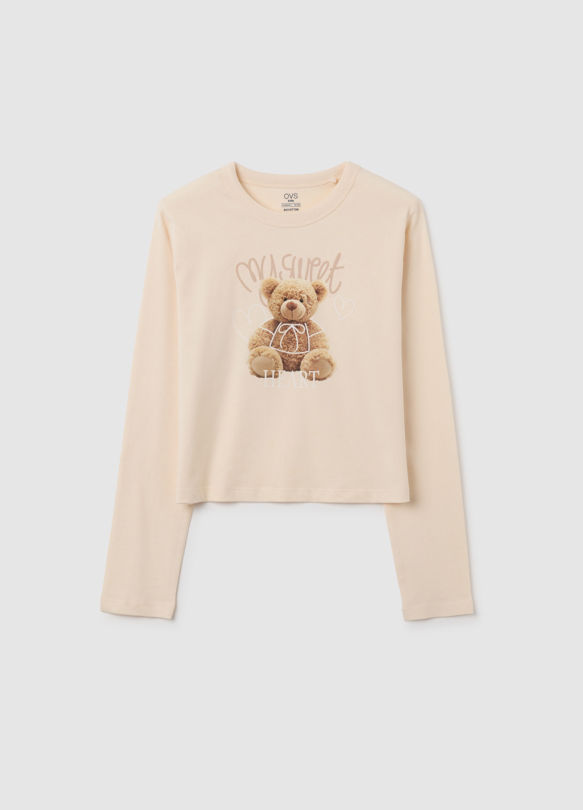 Maglietta Da Ragazza In Puro Cotone Beige Con Stampa, Niña, Beige Claro, Talla: 13-14