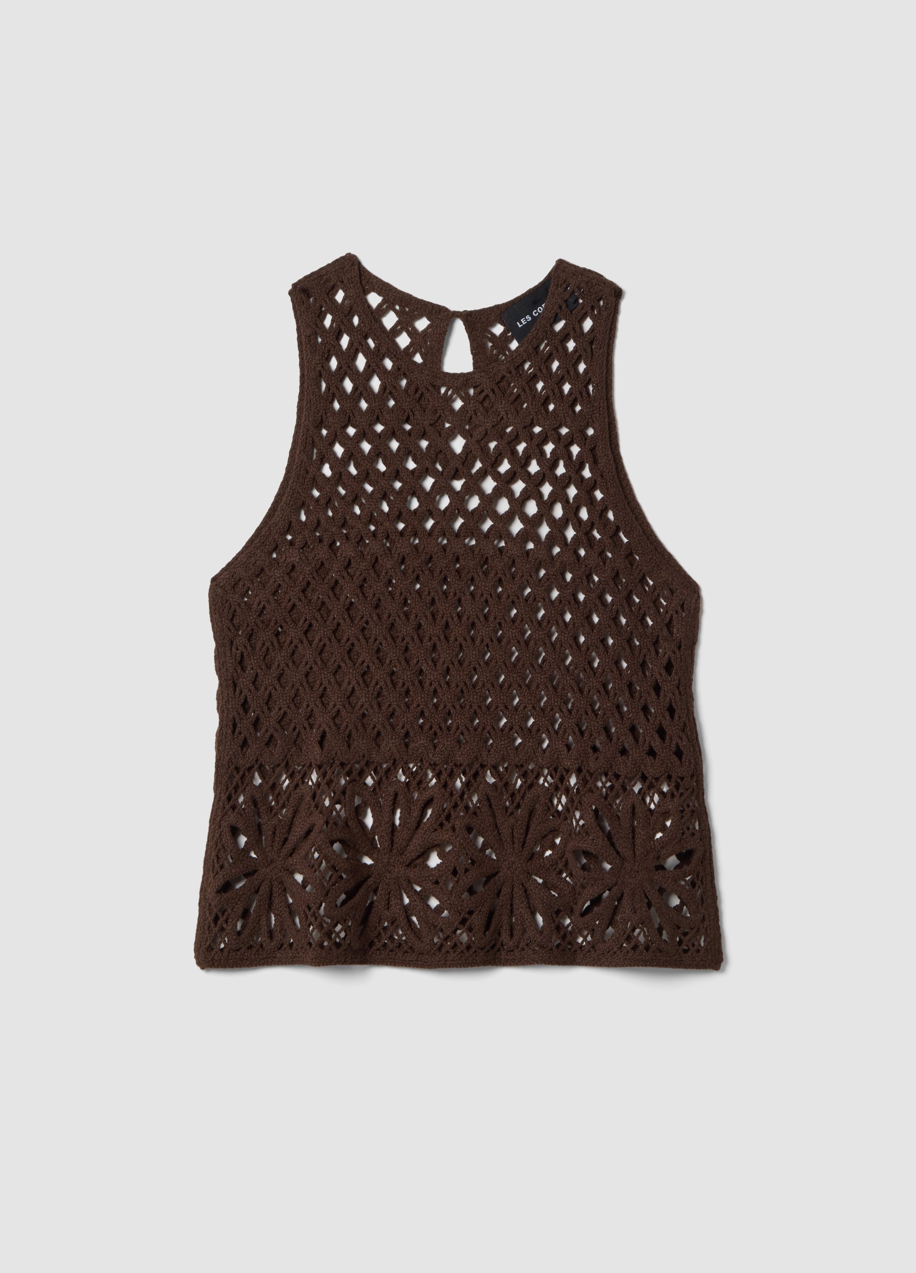 LES COPAINS, Tank Top In Misto Cotone Marrone Regular Fit Con Design A Rete, Donna, Marrone, Taglia: S