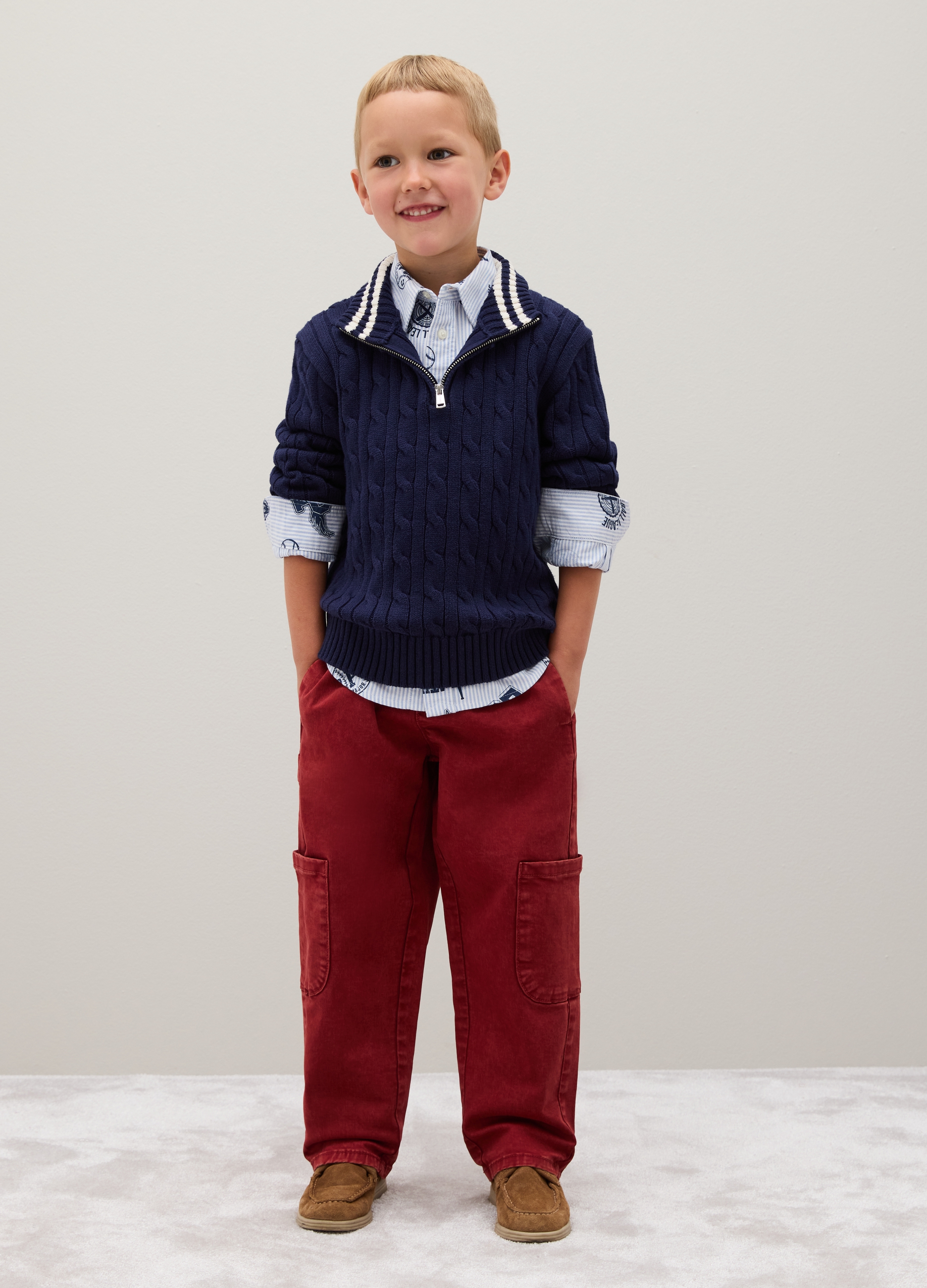 PIOMBO KIDS, Pantaloni Baggy Da Bambino In Cotone Elasticizzato Blu, Blu, Taglia: 6