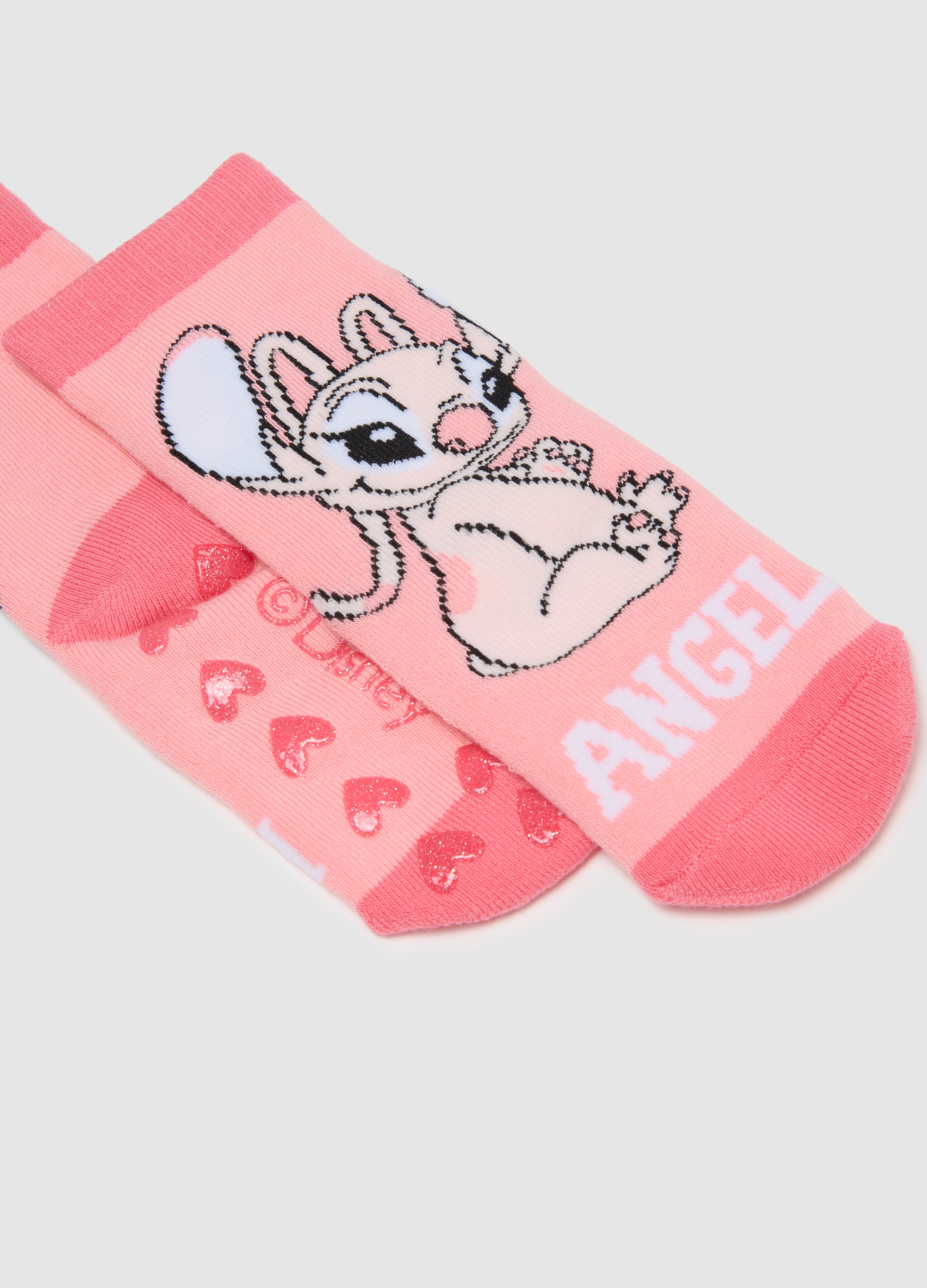 DISNEY, Calzini Da Bambina In Cotone Rosa Elasticizzati Con Stampa Stitch, Rosa, Taglia: 31/33