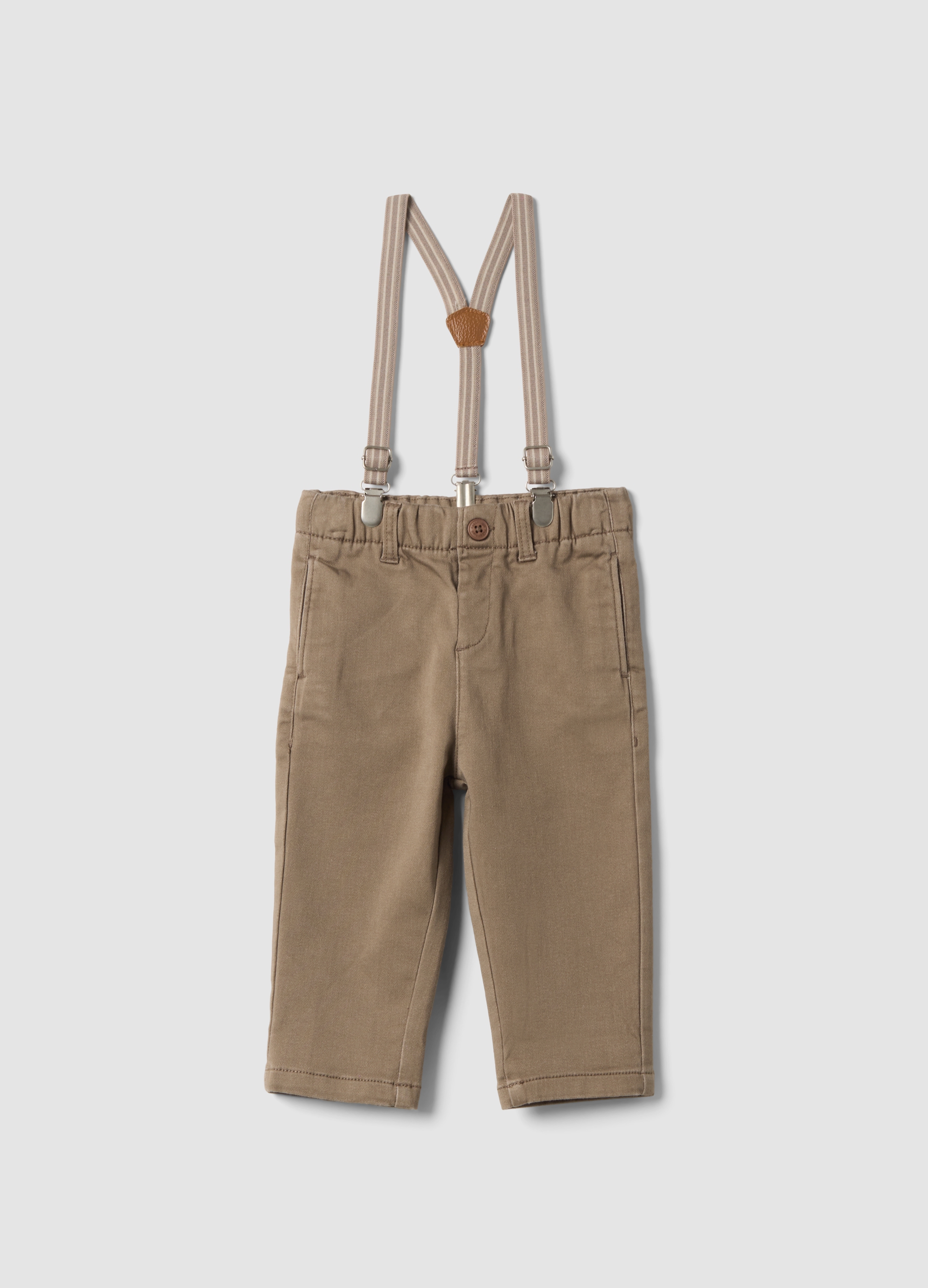 FAGOTTINO, Pantaloni Beige In Cotone Elasticizzato Con Bretelle Regular Fit, Bambino, Beige, Taglia: 18-24