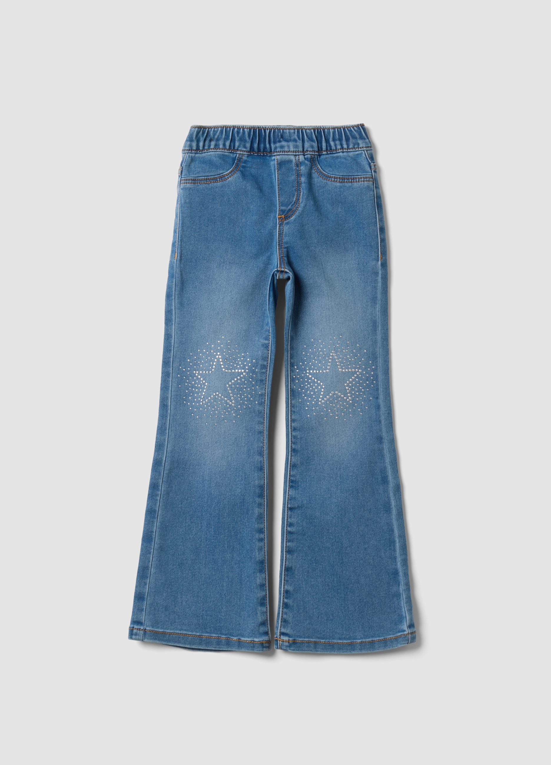 REPUBLIC OF DENIM, Jeggings Denim In Cotone Elasticizzato A Zampa Con Strass Per Bambina, Blu, Taglia: 5-6