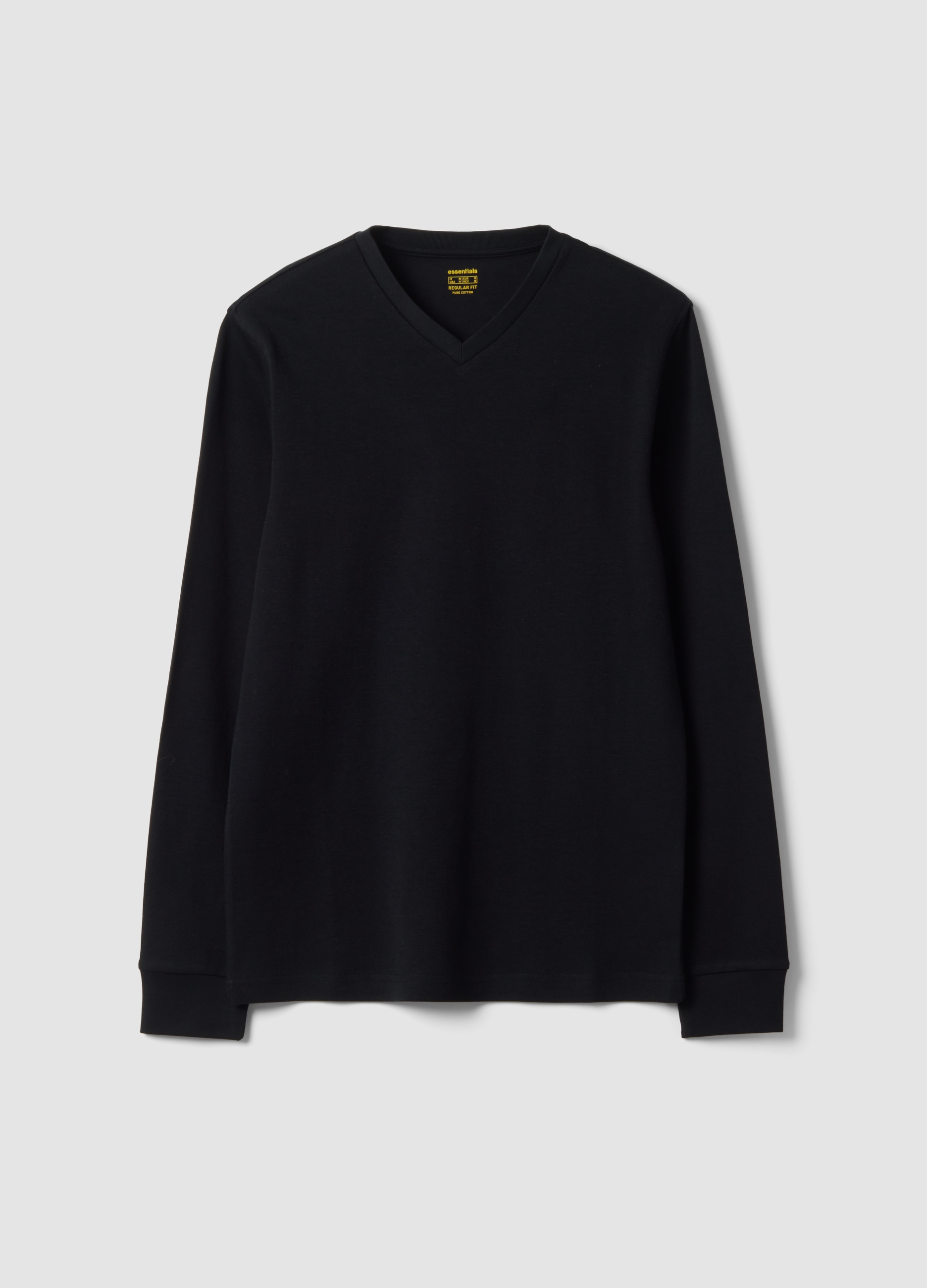 OVS, T-shirt Nera In Puro Cotone Con Scollo A V Regular Fit, Uomo, Nero, Taglia: L