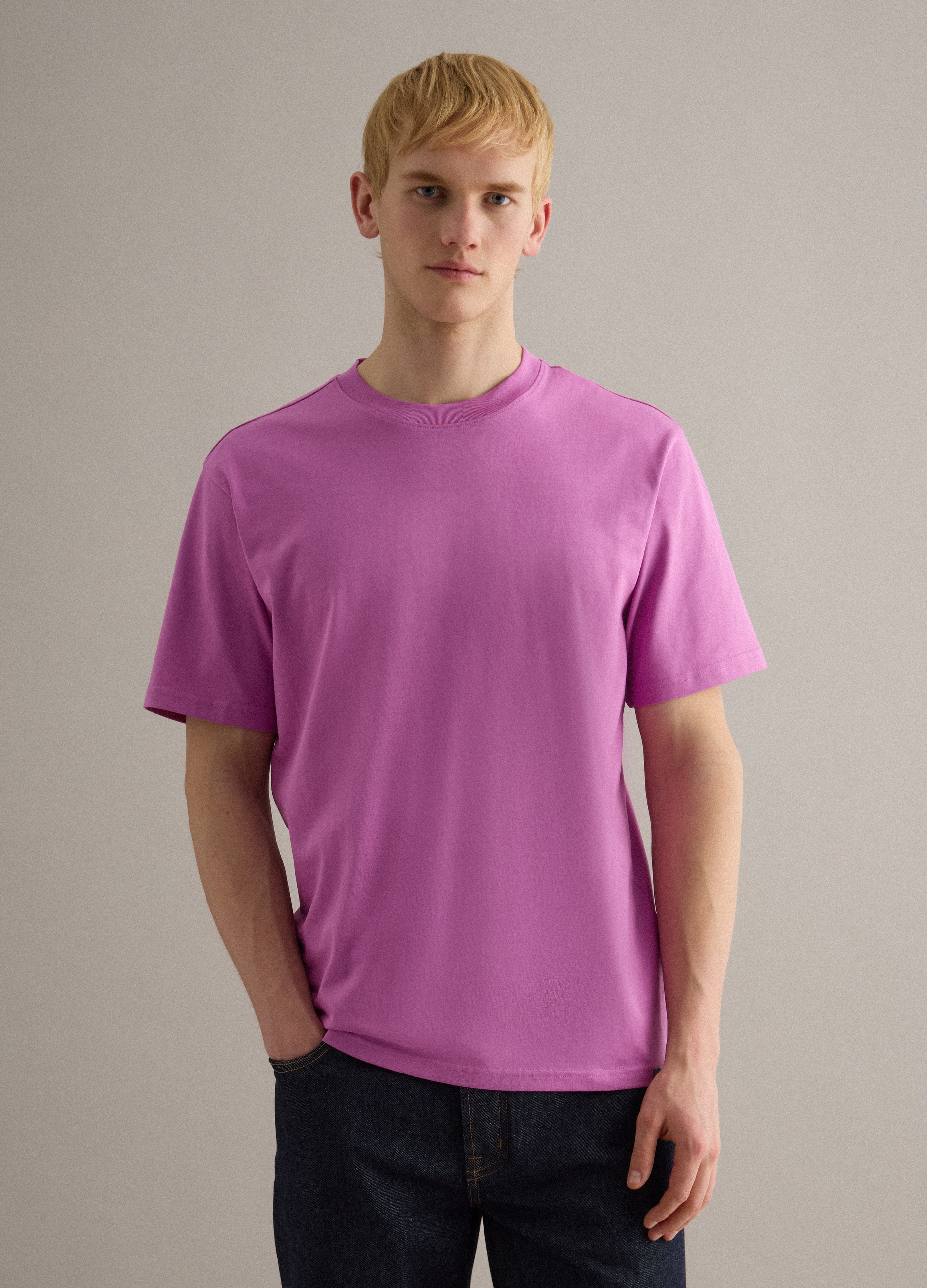 PIOMBO, Camiseta De Cuello Redondo Rosa De Ajuste Relajado En Puro Algodón, Hombre, Rosa Oscuro, Talla: XXL