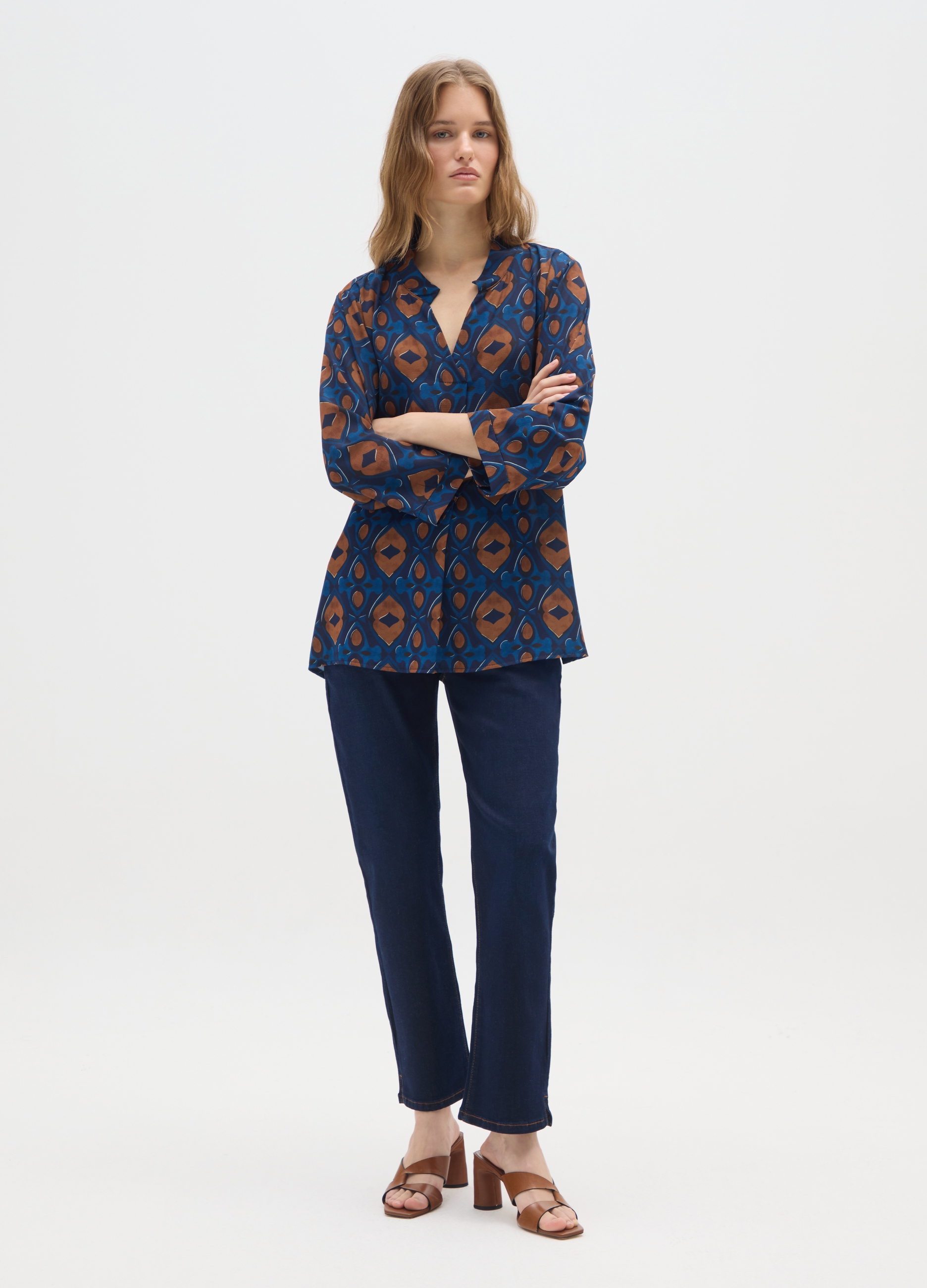 HYBRID, Blusa Multicolor Regular Fit Scollo A V, Donna, Multicolor, Taglia: S/M