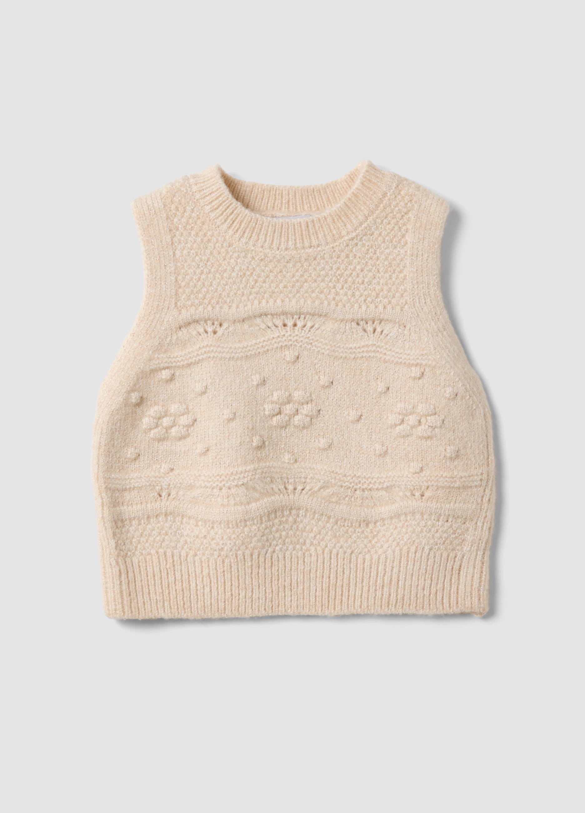 FAGOTTINO, Gilet Bianco In Maglia Con Motivo In Rilievo Per Bimba, Bambina, Bianco, Taglia: 30-36