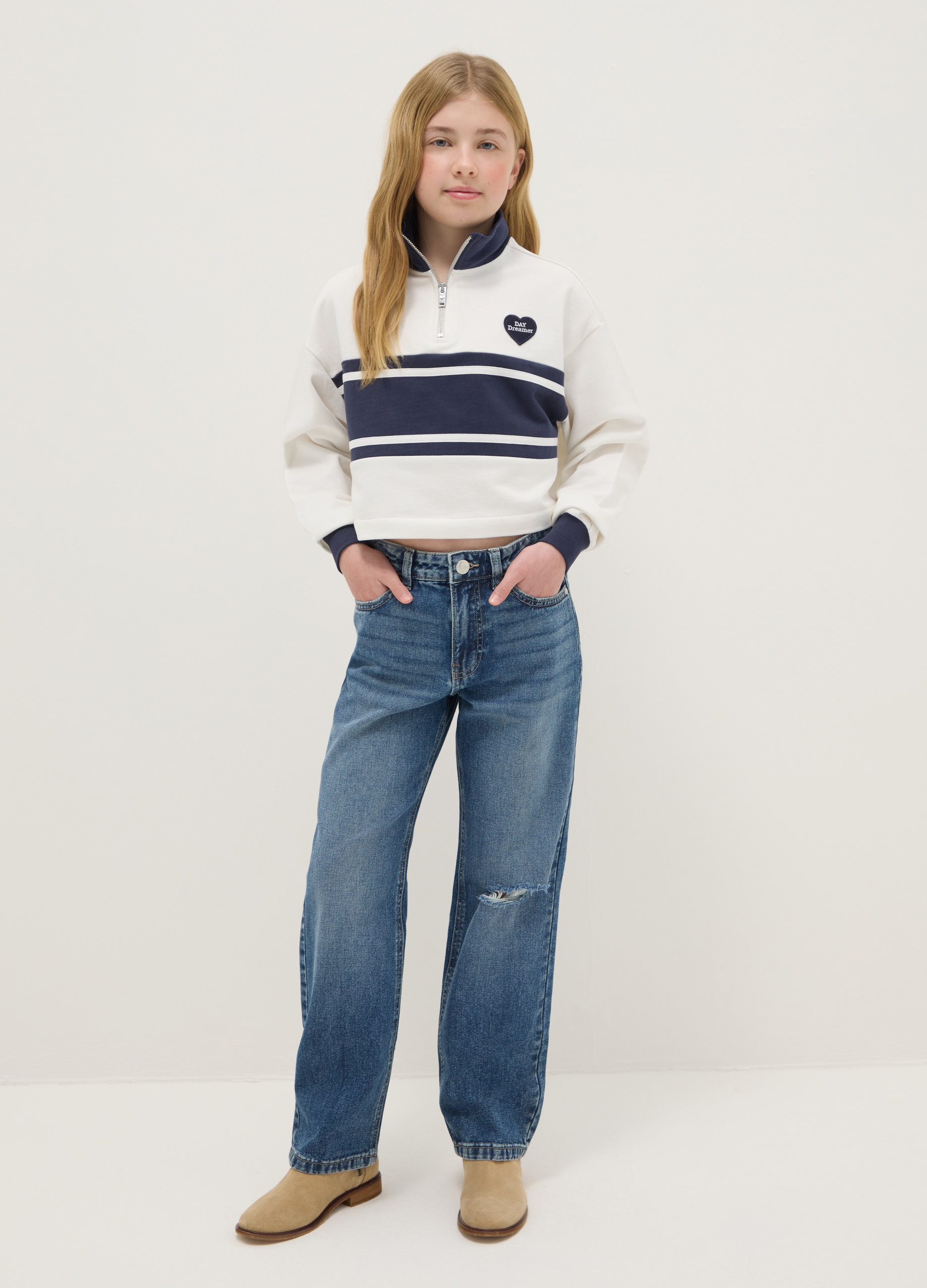 REPUBLIC OF DENIM, Jeans In Puro Cotone Blu Da Ragazza Regular Fit Con Strappi, Bambina, Denim, Taglia: 10-11