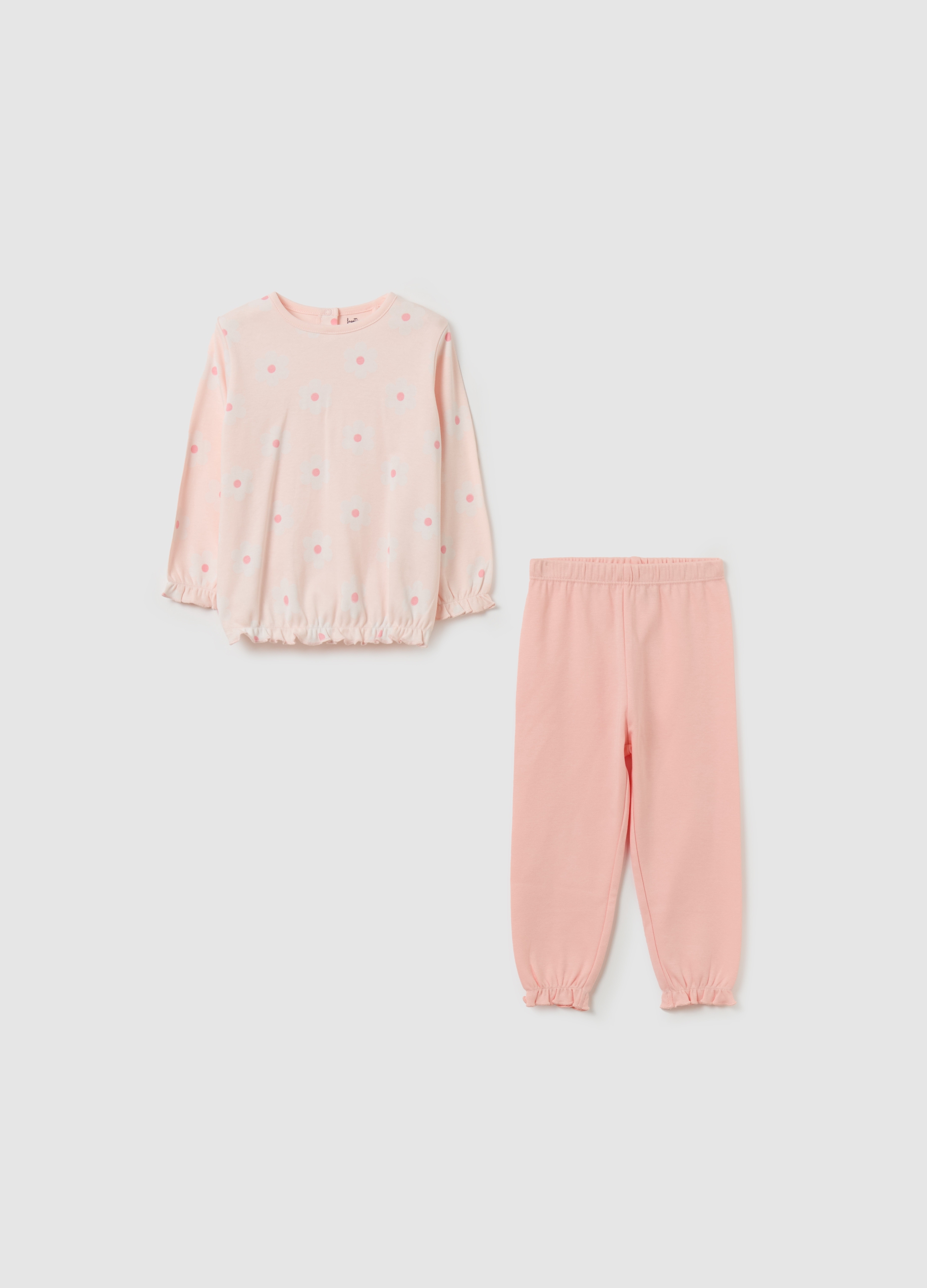 Pijama De Algodón Orgánico Con Estampado Flores, Niña, Rosa claro, Talla: 24-30