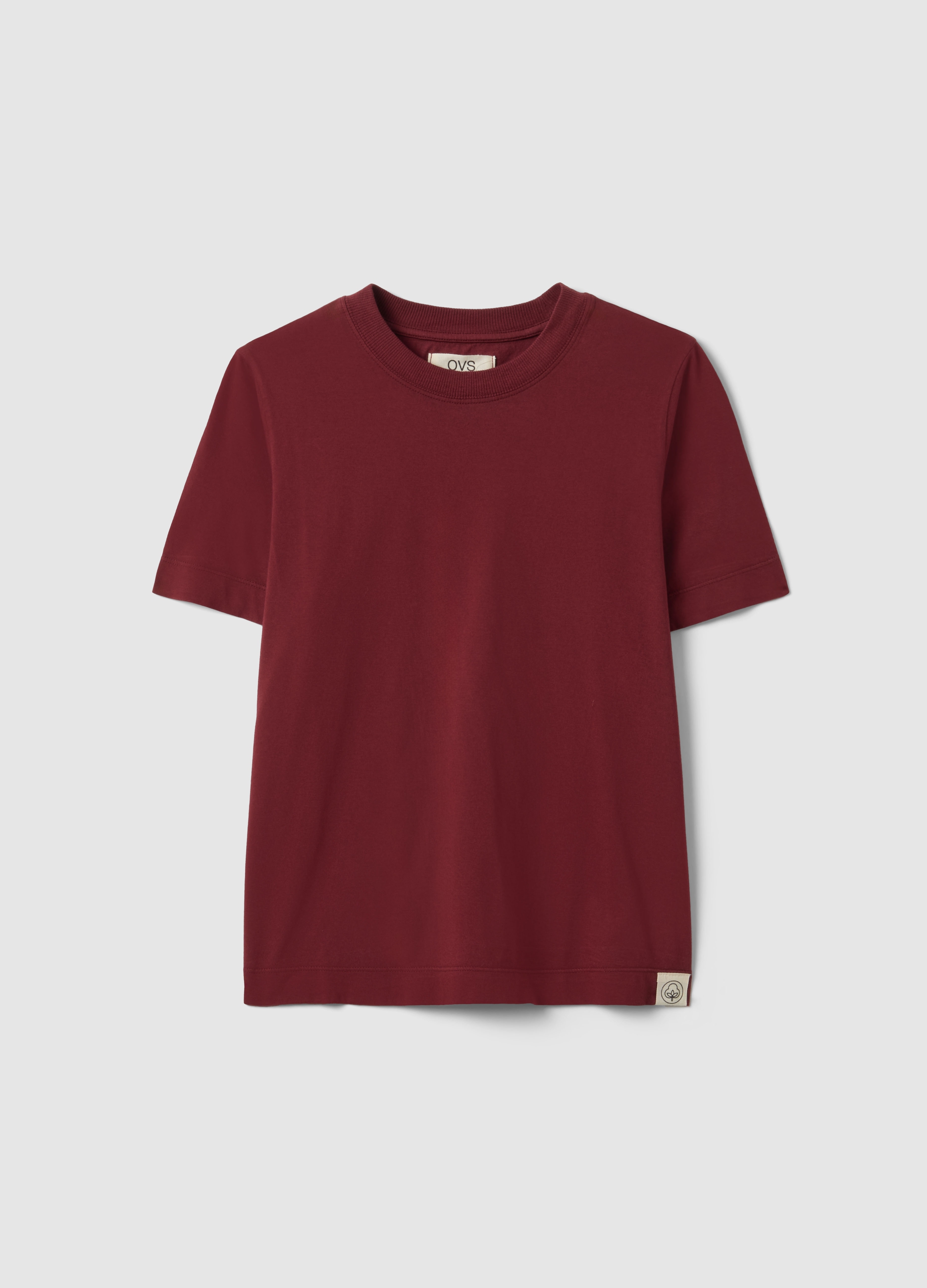 Camiseta Roja De Cuello Redondo En Algodón Puro Ajuste Regular, Mujer, Rojo Oscuro, Talla: 42