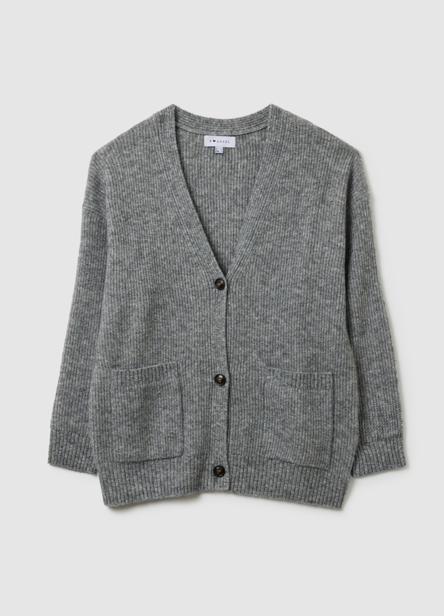 Cardigan In Tessuto Elasticizzato Grigio Vestibilità Over, Mujer, Gris oscuro jaspeado, Talla: 40