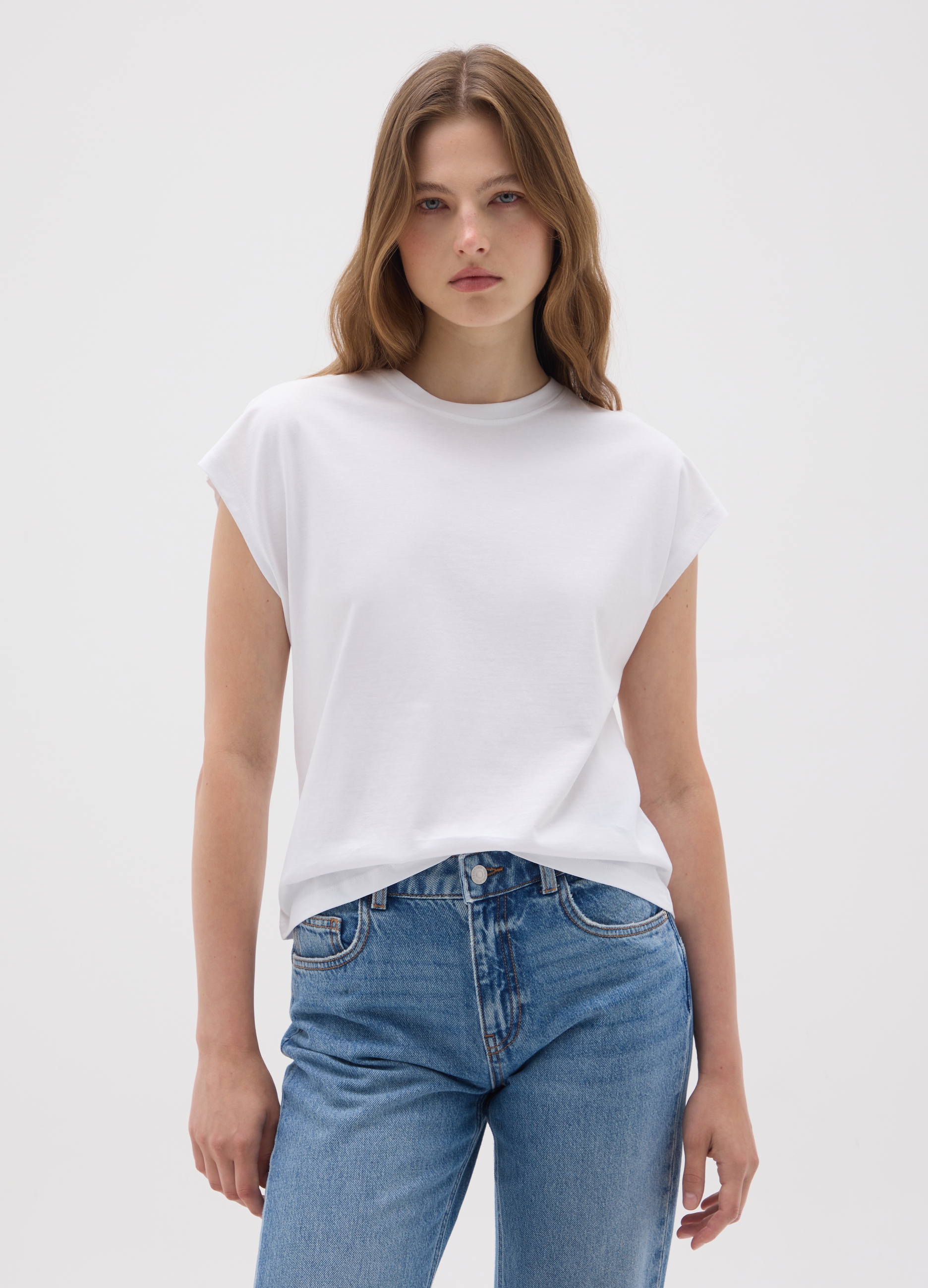 OVS, Damen T-shirt Aus Weißer Reiner Baumwolle, Frau, Reinweiß, Größe: 34