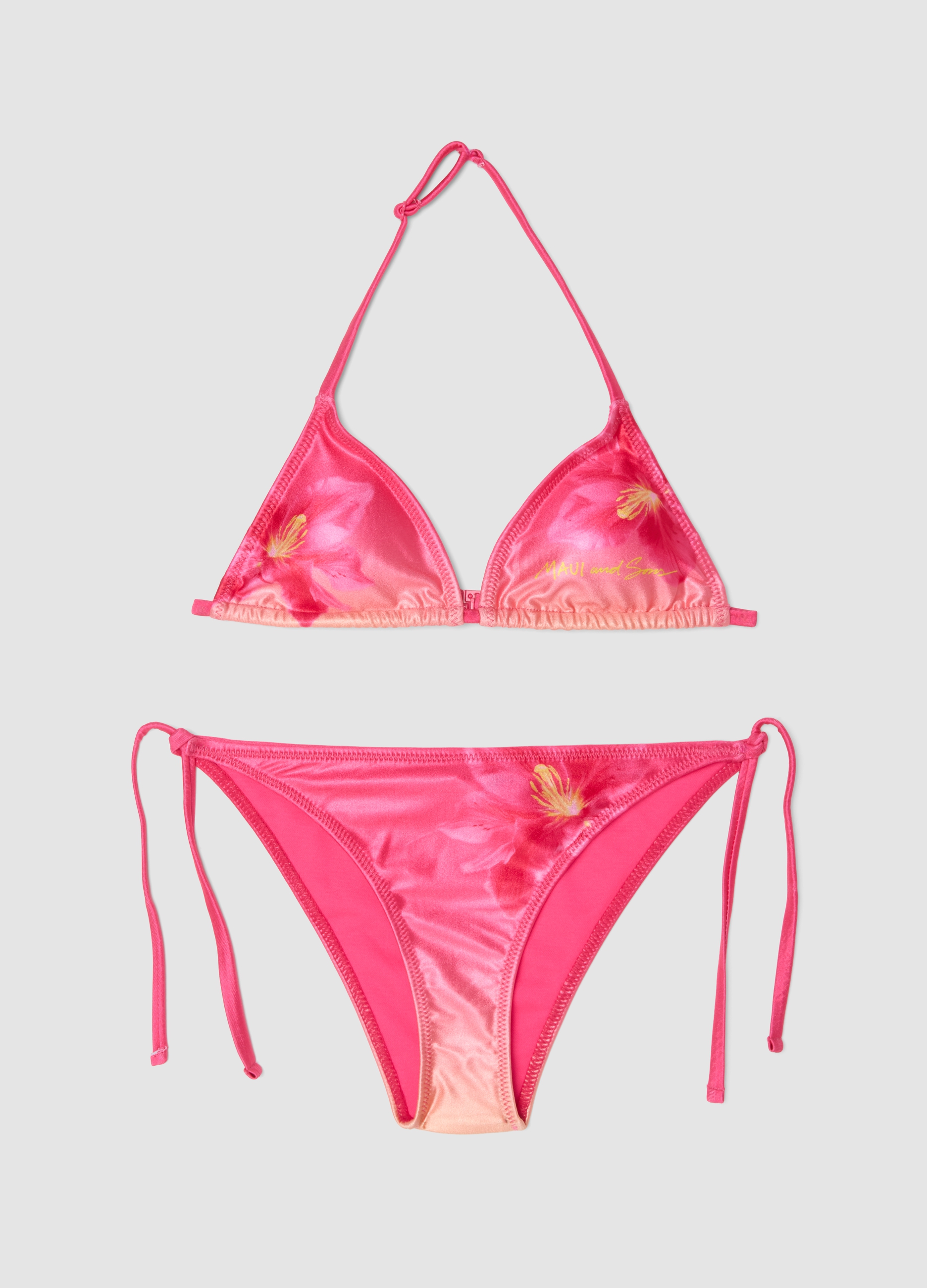MAUI, Bikini Triángulo Rosa Floral De Tejido Elástico Para Niña, Niña, Rosa, Talla: 10-11
