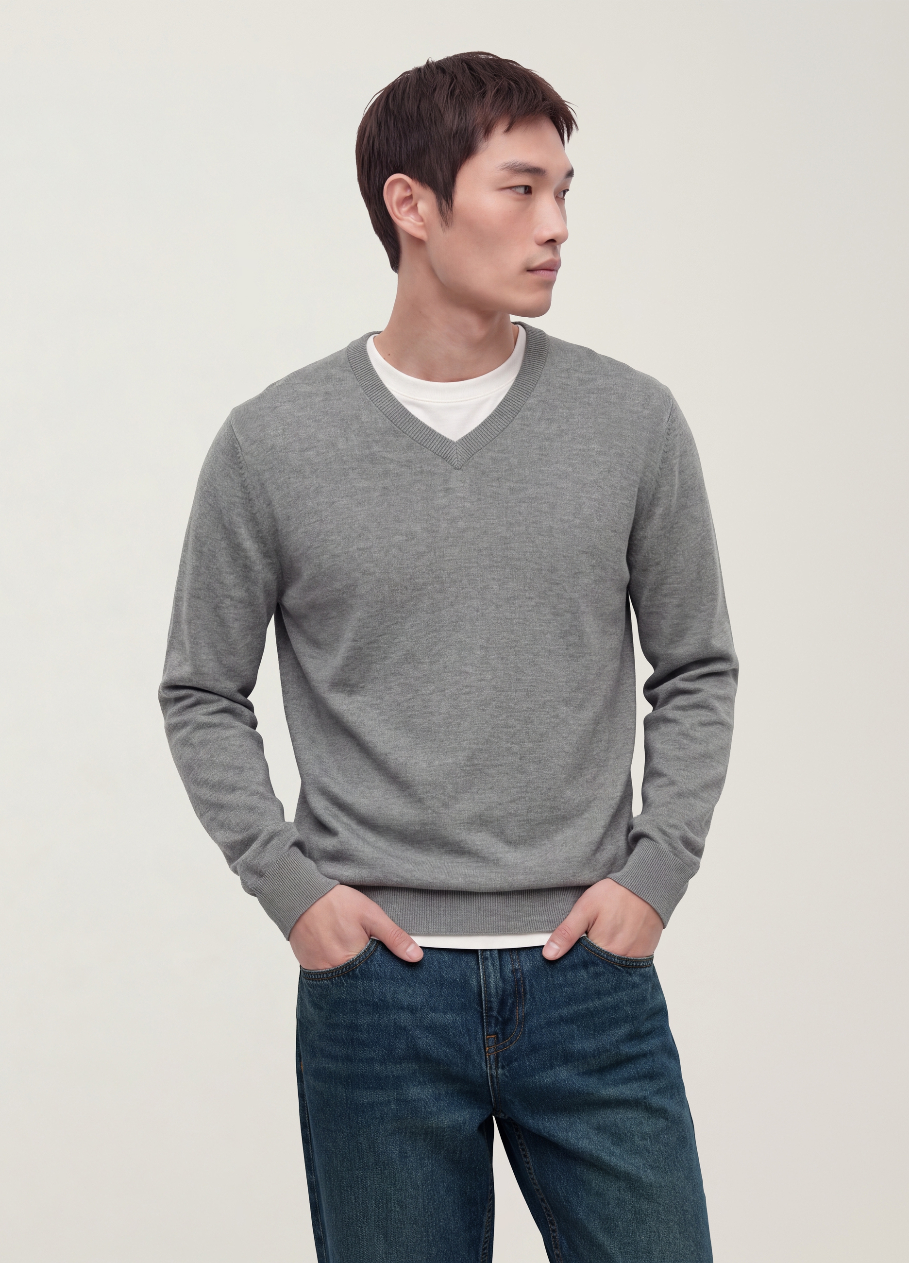 OVS, Maglia Grigia In Misto Viscosa Con Scollo A V Regular Fit, Uomo, Grigio, Taglia: M