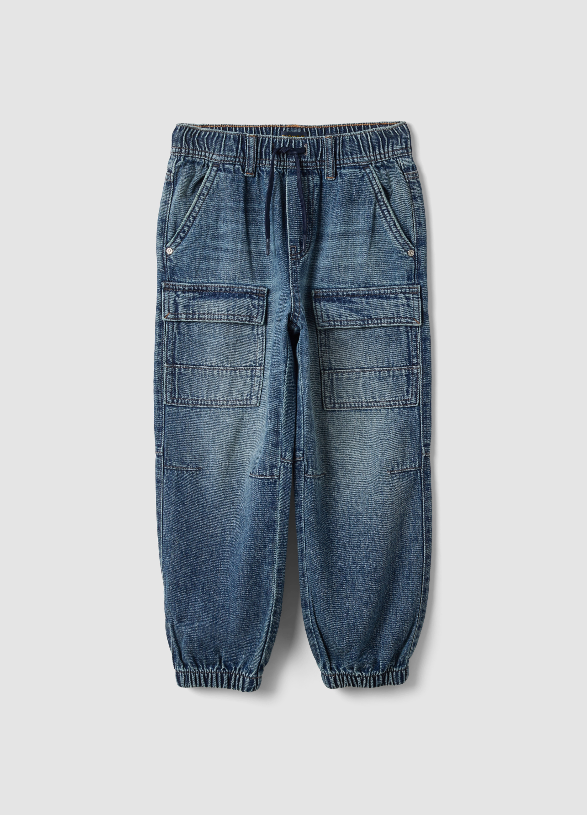 PIOMBO KIDS, Jogger Denim Blu In Misto Cotone E Viscosa Relaxed Fit Per Bambino, Blu, Taglia: 12
